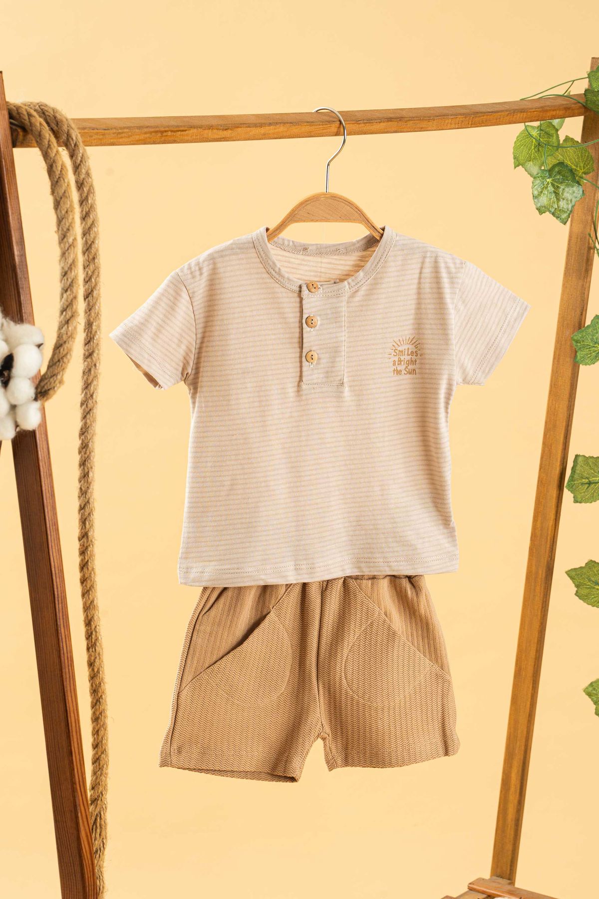 bombe Kız Erkek Bebek Çocuk Şortlu Rahat Takım Natural Pamuklu Moda Alt Üst Takım