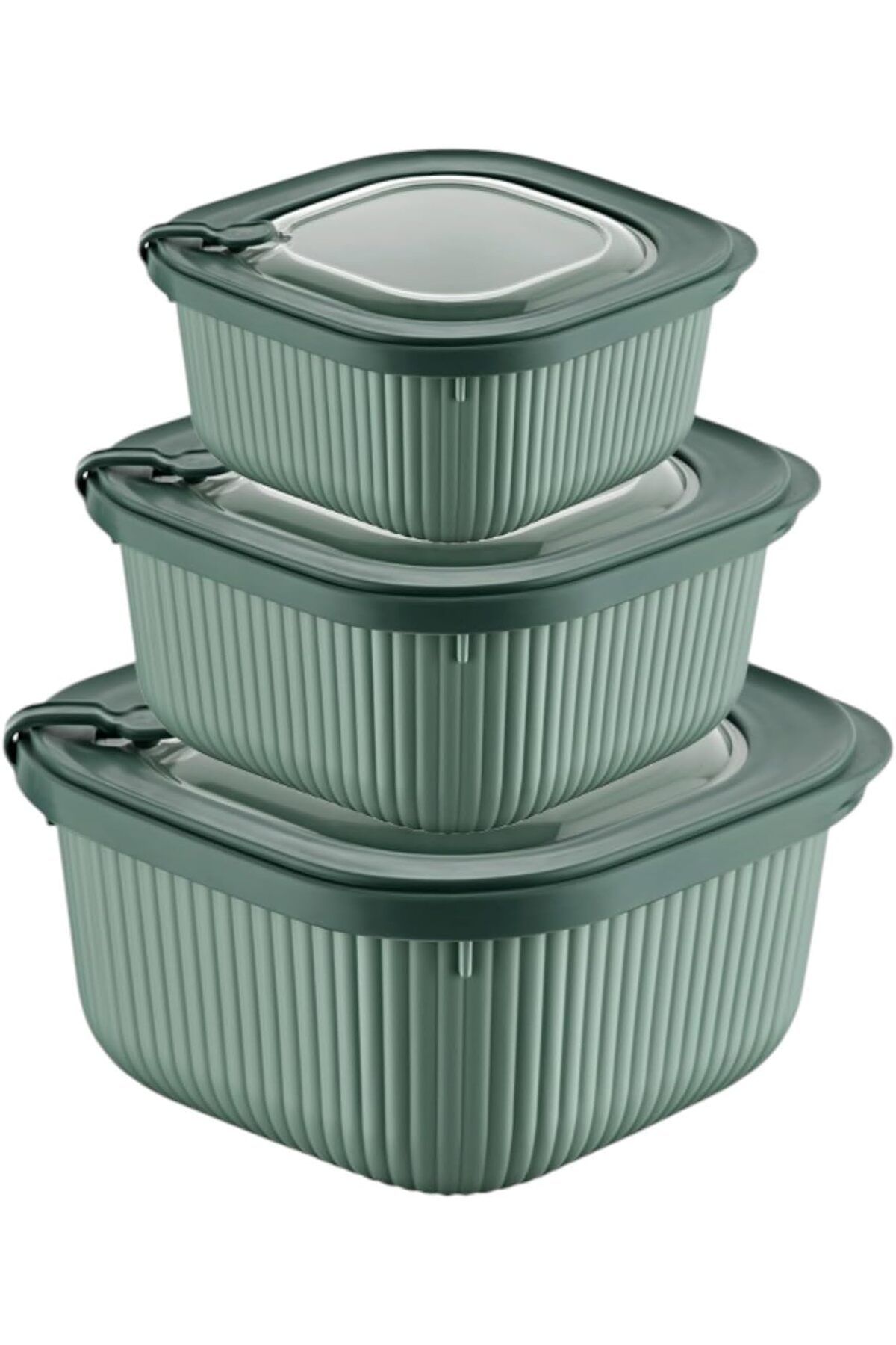 STOREMAX ELZ Home 3'lü MicroLine Saklama Kabı Seti, 600-1100-1800 ml, Hava Tahliye Kapağı ile Mikrodalgad