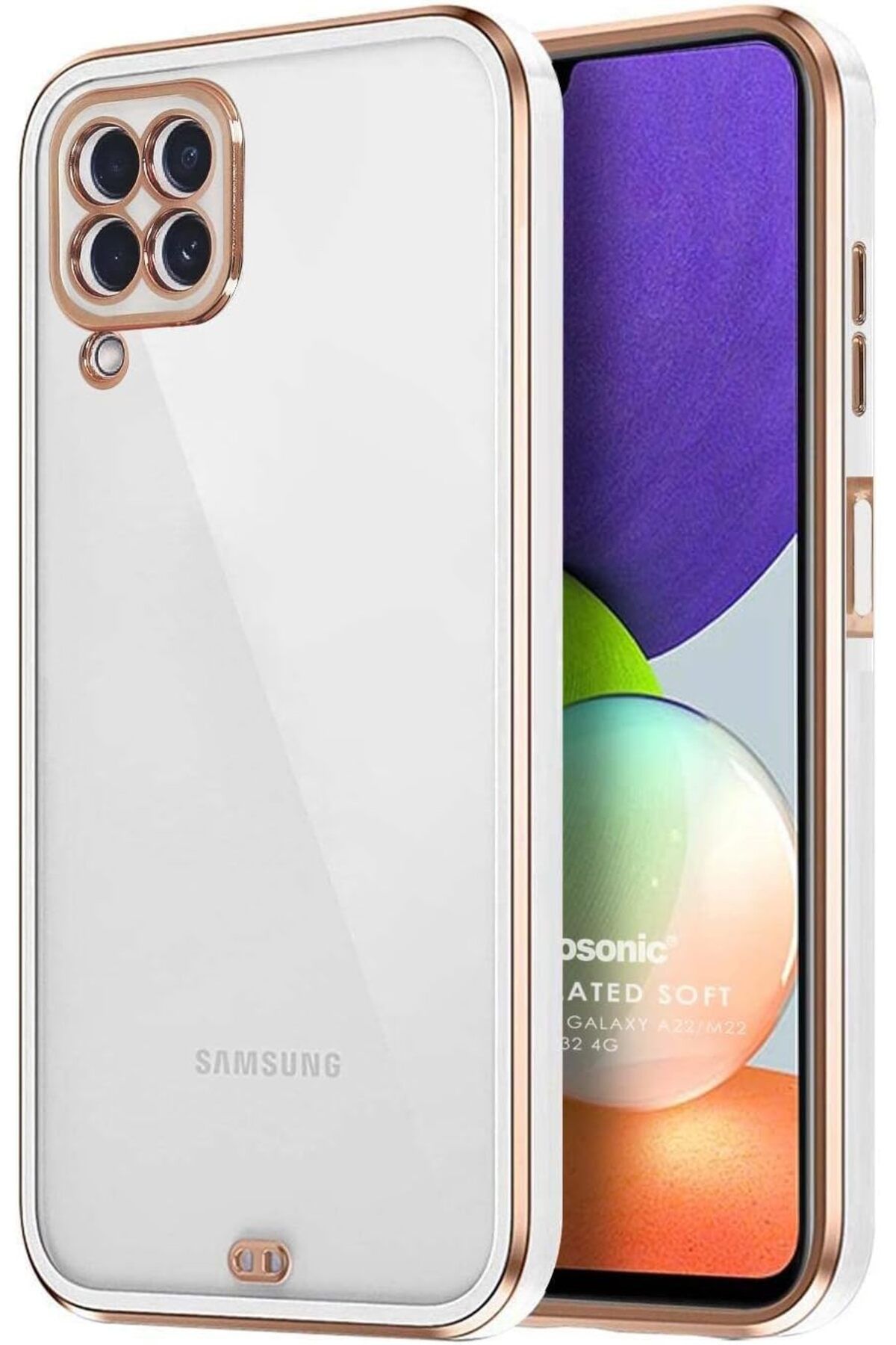 STOREMAX Rom Galaxy M22 için Kılıf Laser Plated Soft Beyaz [Galaxy M22 ile Uyumlu Kılıf - Beyaz] Romshp