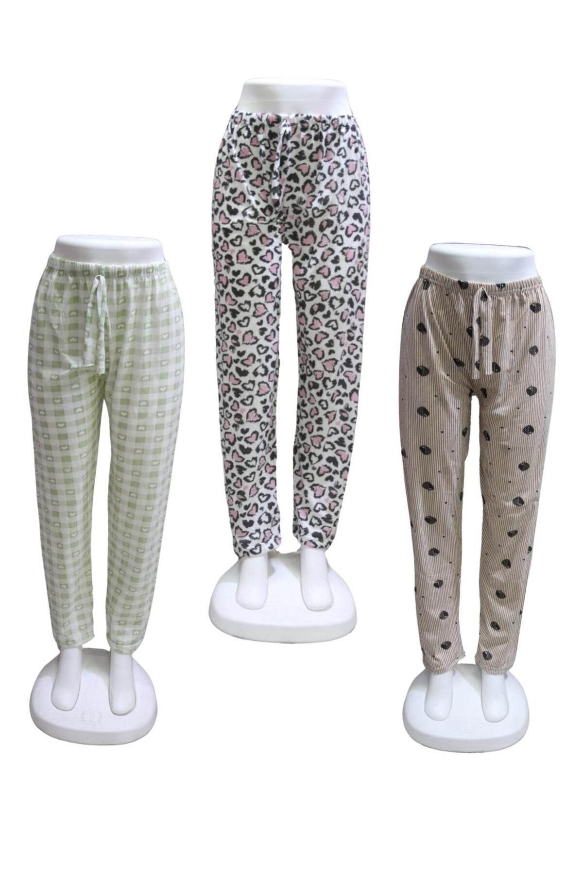ZambakModa Süprem 3 lü Paket Kurdele Bel Detaylı Baskılı Cepsiz Kadın Pijama Altı1021