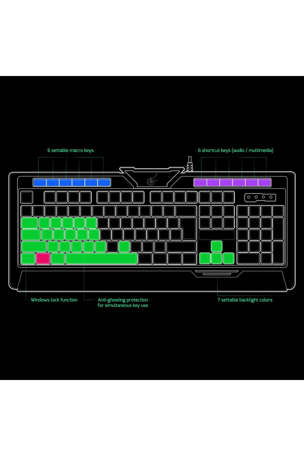 PORT DESIGNS-Port Designs Arokh K-2 Semi-Mechanical Keyboard, 116 Keys, 6 Multimedia Keys, USB, Black 6