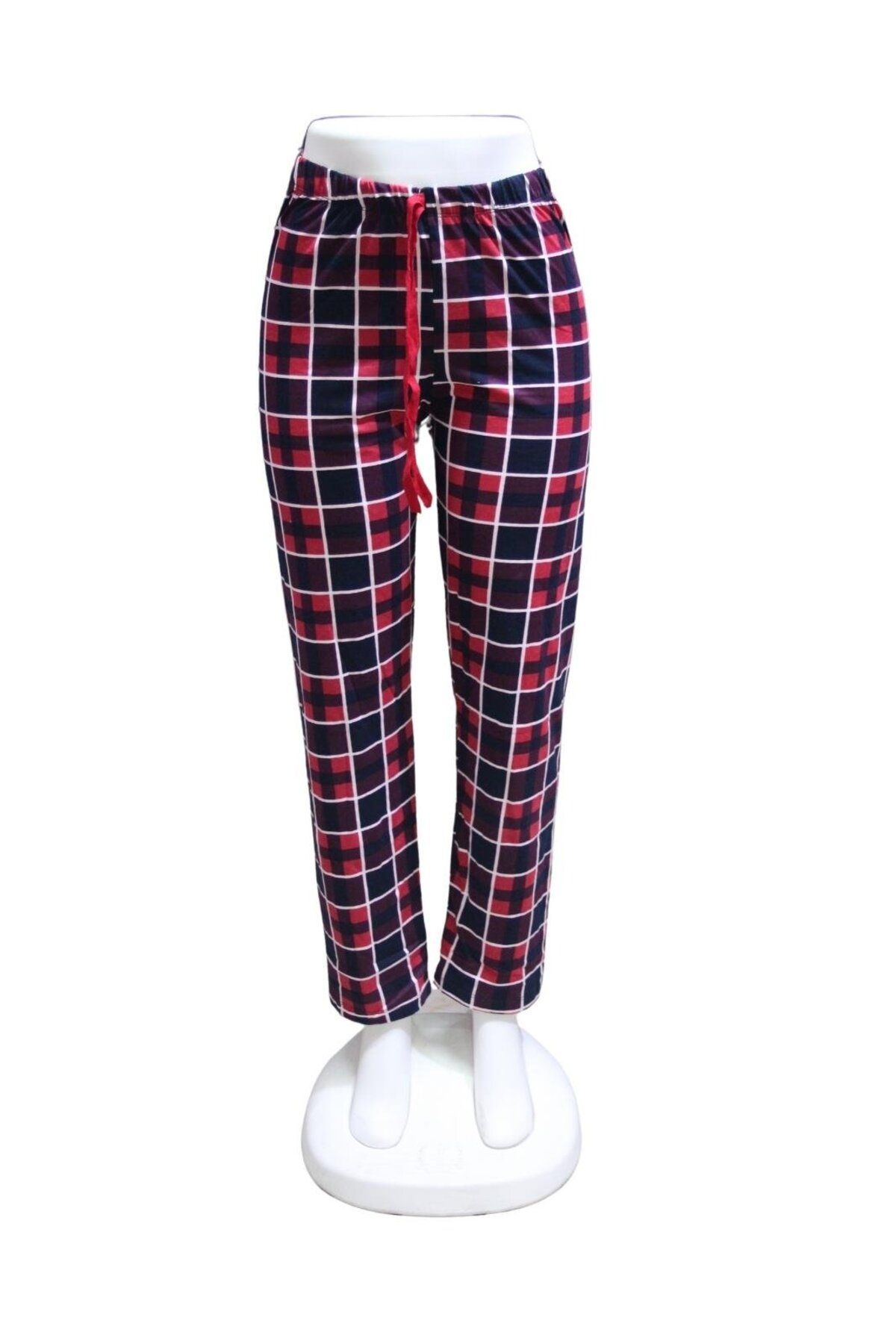 ZambakModa Likralı Kurdele Bel Detaylı Baskılı Cepsiz Kadın Pijama Altı1009