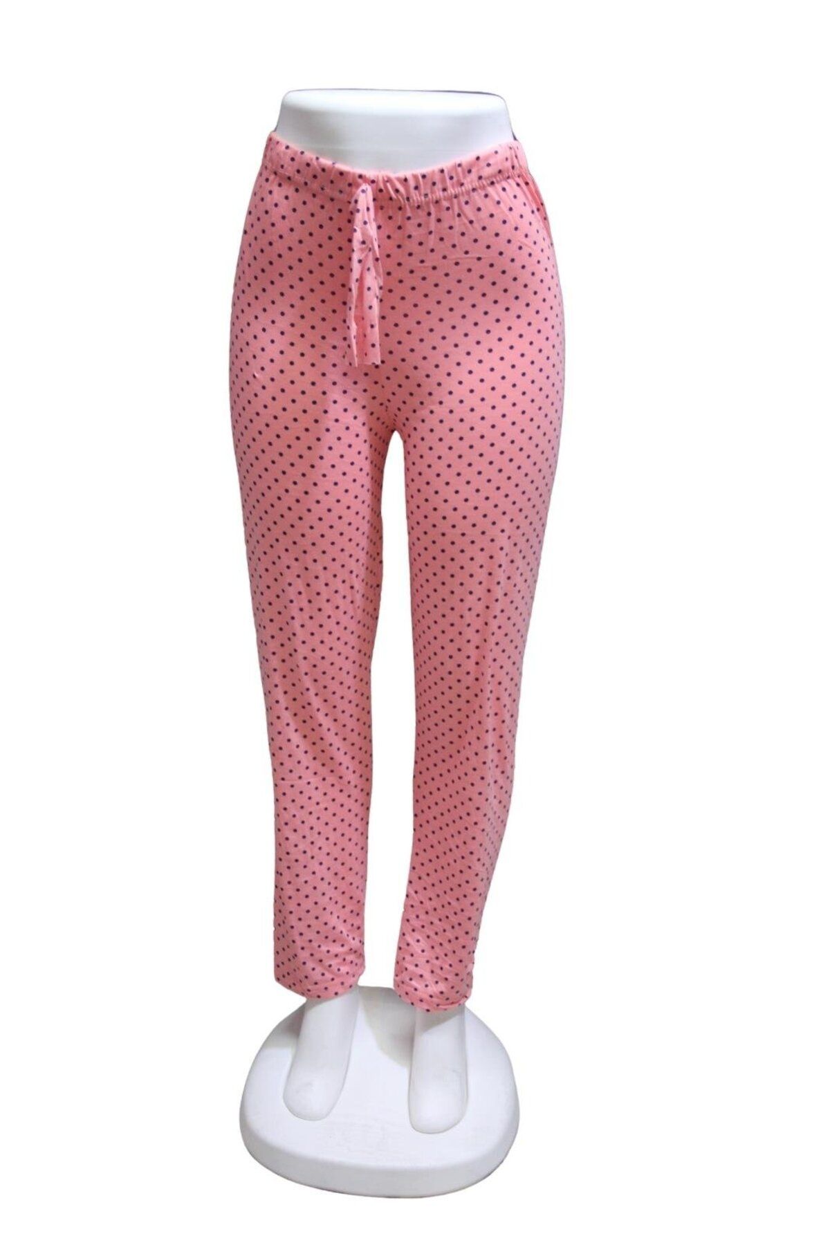 ZambakModa Likralı Kurdele Bel Detaylı Baskılı Cepsiz Kadın Pijama Altı1008