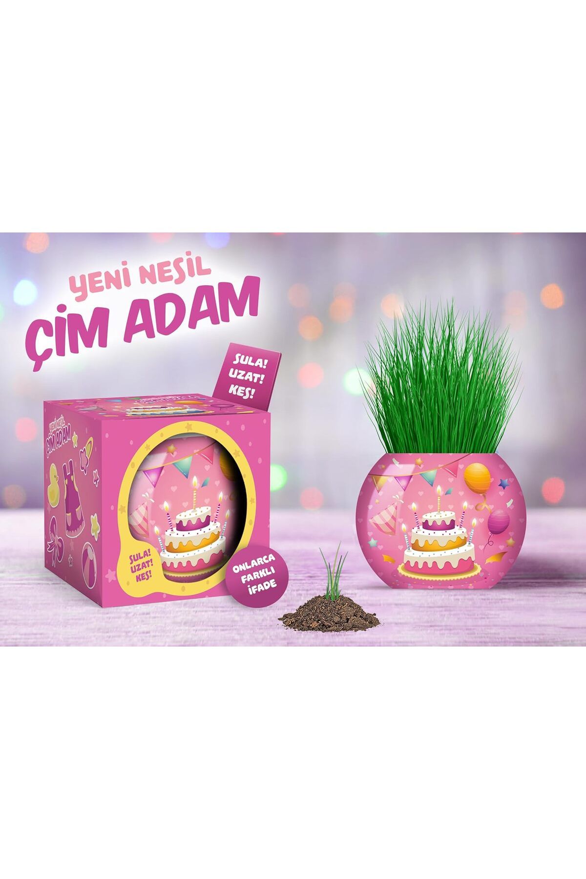 Mu Art Ahşap Mrt Doğum Günü Temalı Çim Adam 6'lı Set – Çocuklar İçin Eğitici ve Eğlenceli Bitki Yeti