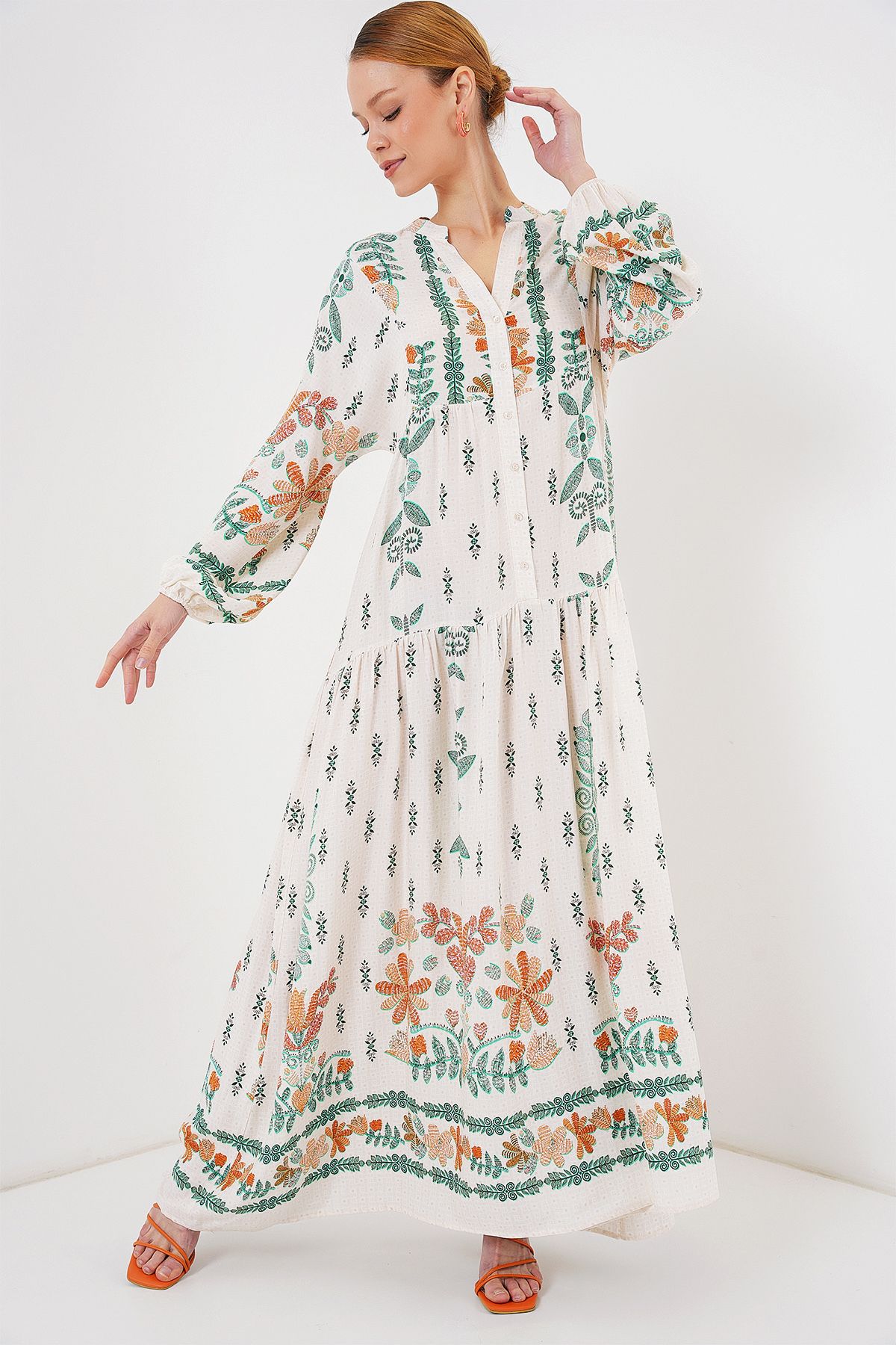 Bigdart-2423 Authentisches gemustertes Hijab-Kleid – Grün 10 1
