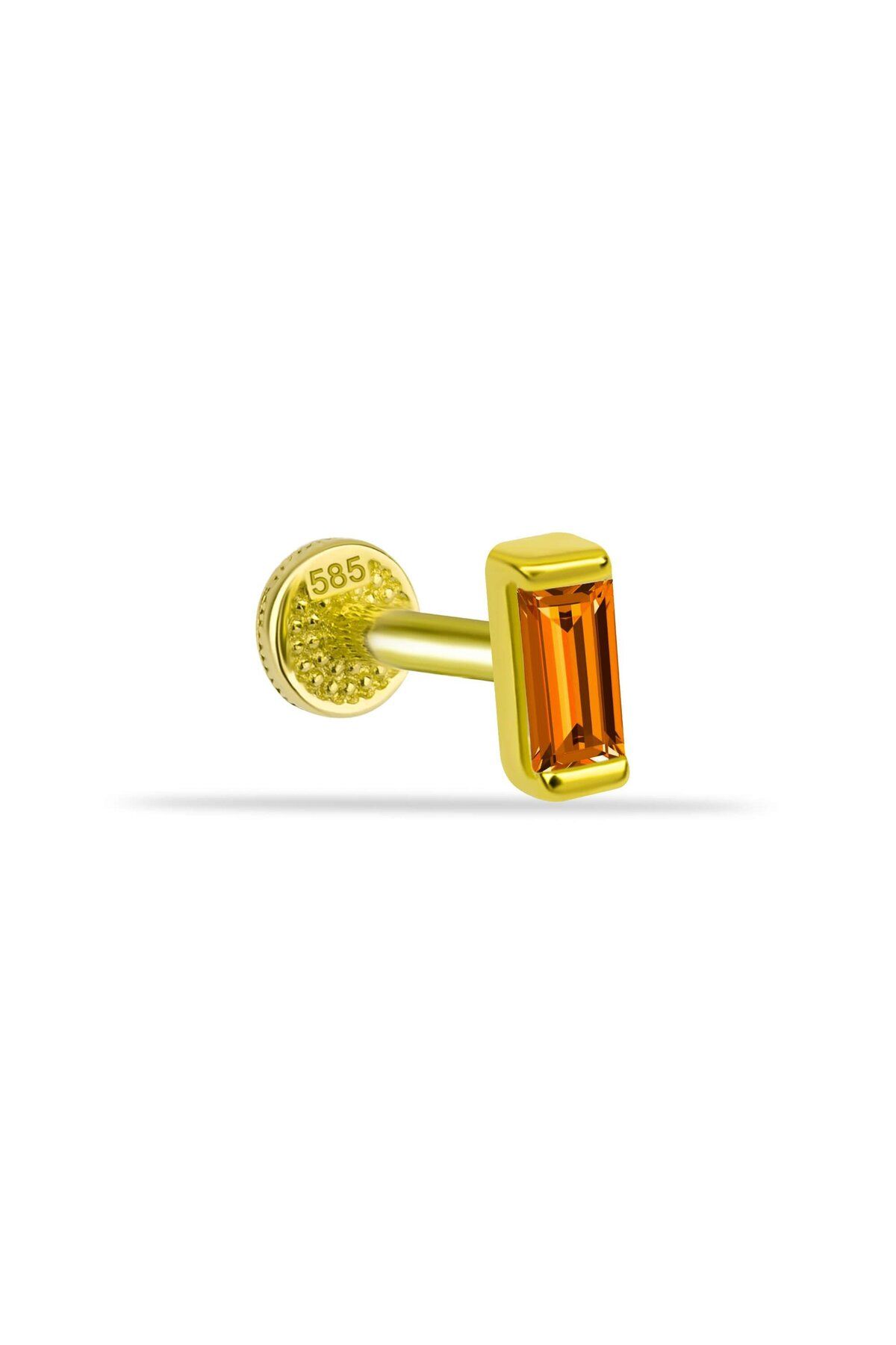 Dianora Piercing 14 Ayar Altın Turuncu Baget Taşlı Minimal Tragus Piercing