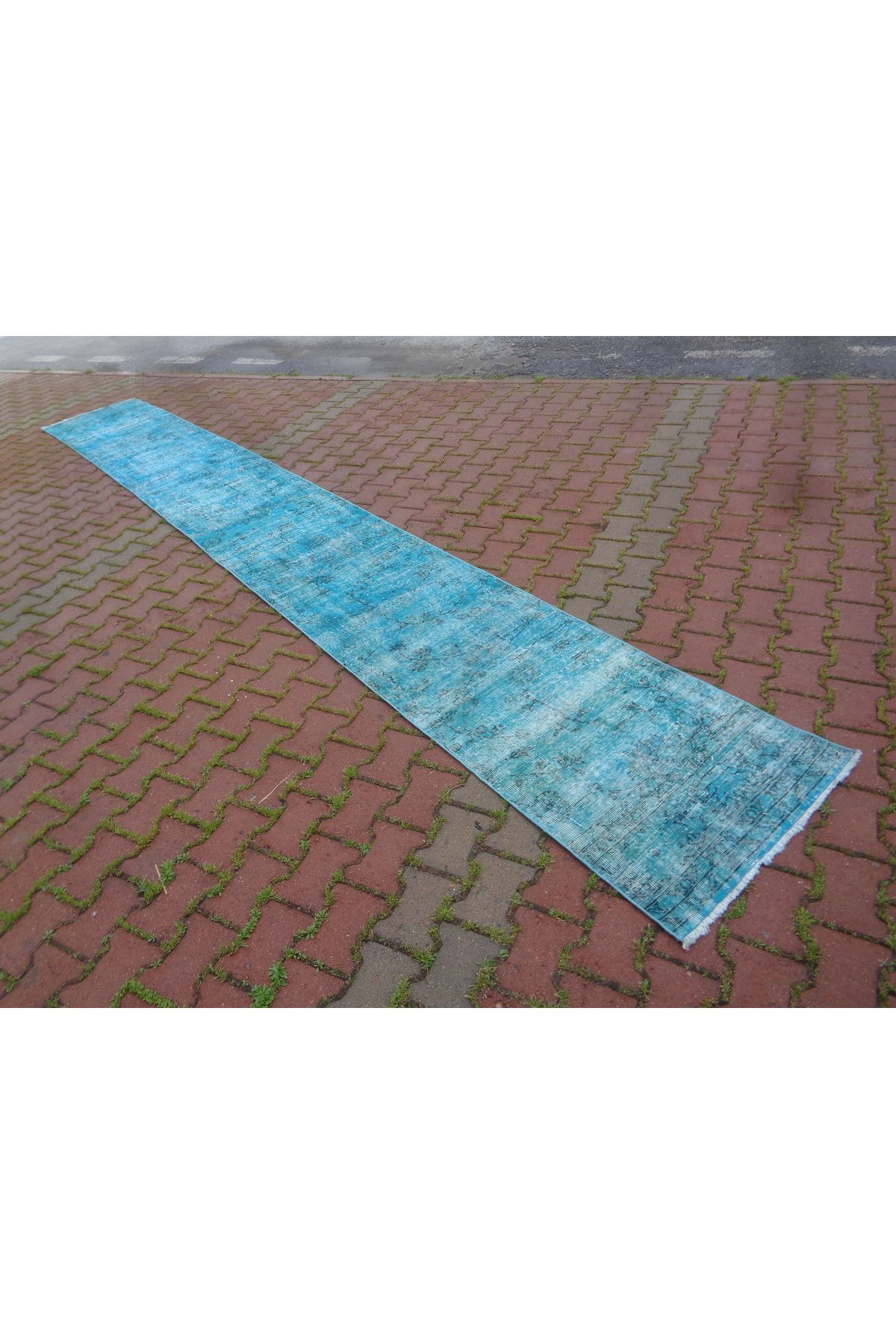 ŞAHMERDANOĞLU Şahmerdanoğlu 71 x 540 Cm El Dokuma Harika Vintage Turkuaz Yolluk Halı, Kır Parti Dekoru 2500