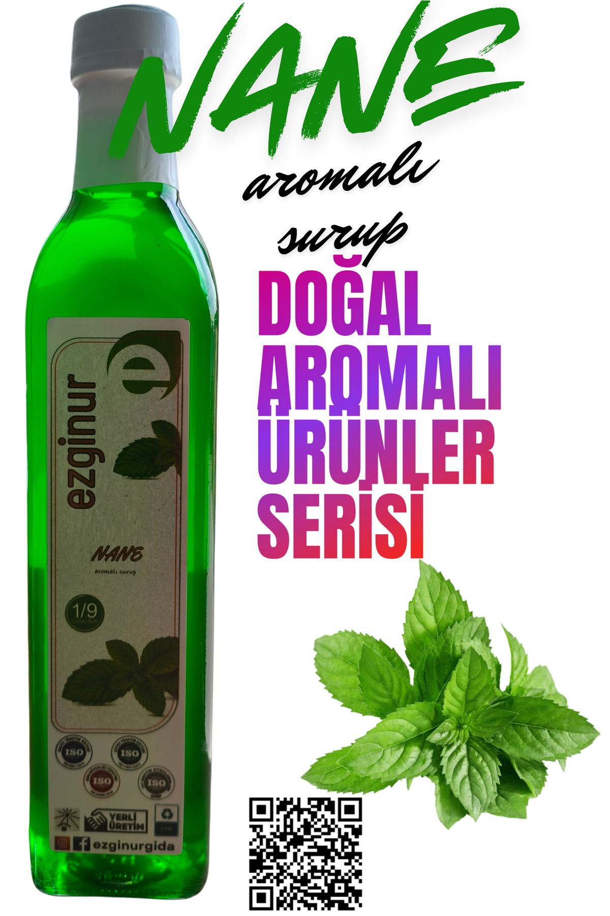 Ezgi Nur Gıda 650 gr Doğal Aromalı NANE Şurubu Konsantre Yoğun Aroma Ve Tad 1/9