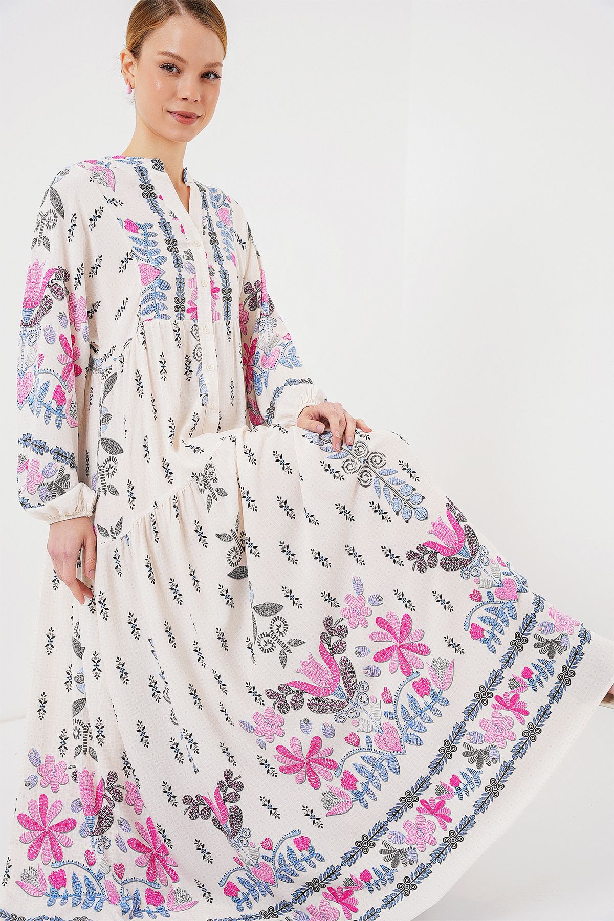 Bigdart-2423 Authentic Patterned Hijab Dress - C. Pink 2