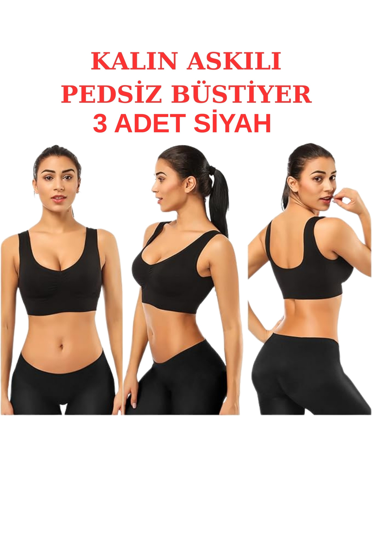 EMBA BUTİK-3-Piece Thick Strap Padless Gathering Bra Corset Sports Bra Bustier Set of Three 2