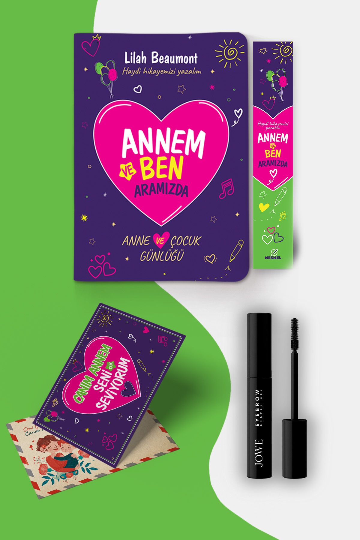 nesnel yayınlar Annem ve Ben Aramızda Günlüğü ve Jowe Beyazlık Bırakmayan Kaş Şekillendirici Jel - 8 ml