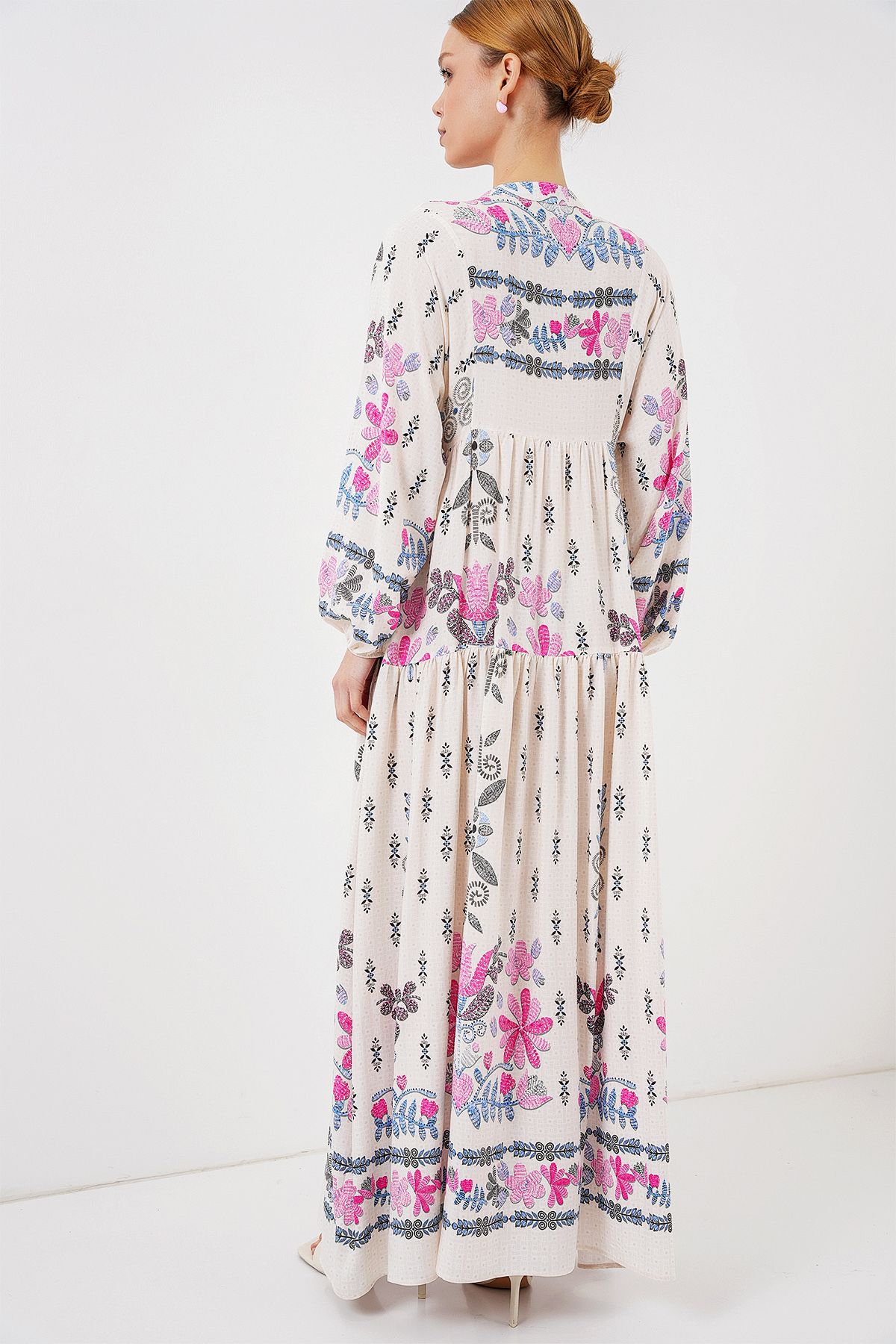 Bigdart-2423 Authentic Patterned Hijab Dress - C. Pink 6