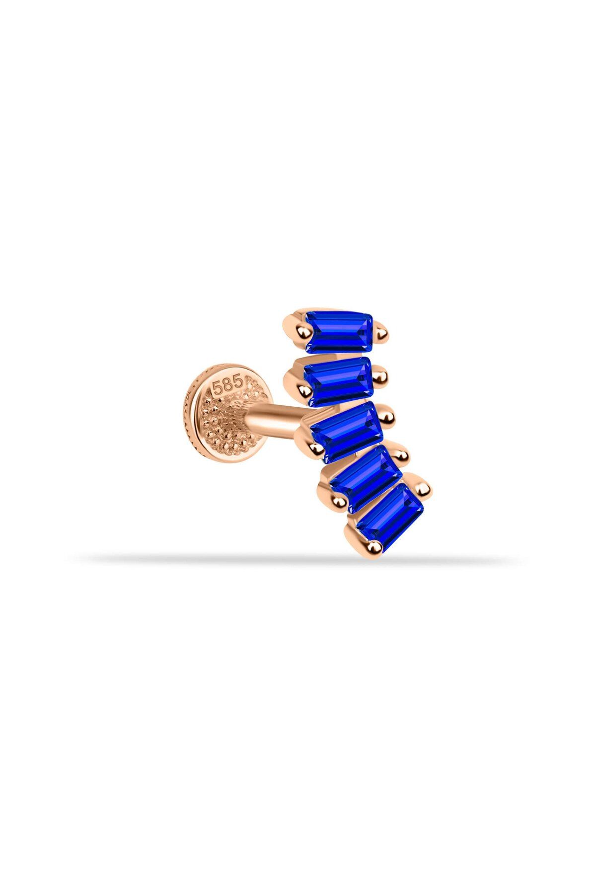 Dianora Piercing 14 Ayar Altın 5 Lacivert Baget Taşlı Minimal Tragus Piercing