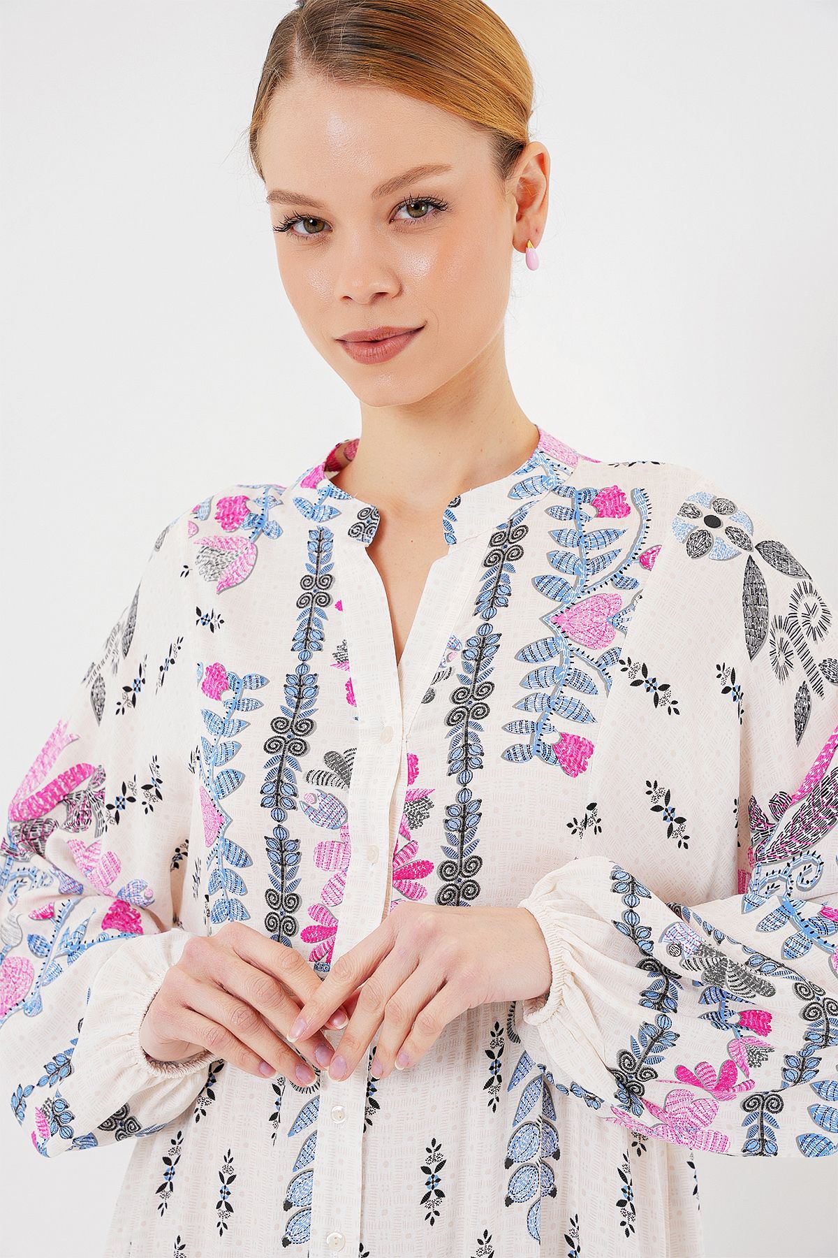 Bigdart-2423 Authentic Patterned Hijab Dress - C. Pink 3
