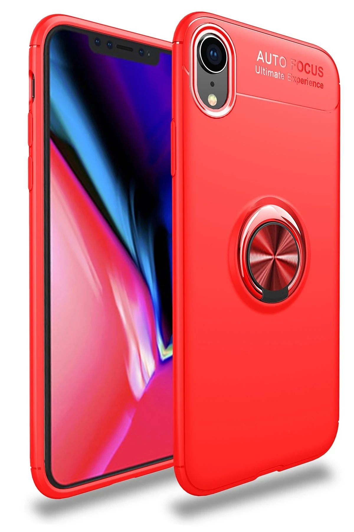 NewFace iPhone XR Kılıf Range Yüzüklü Silikon - Kırmızı NRMSA