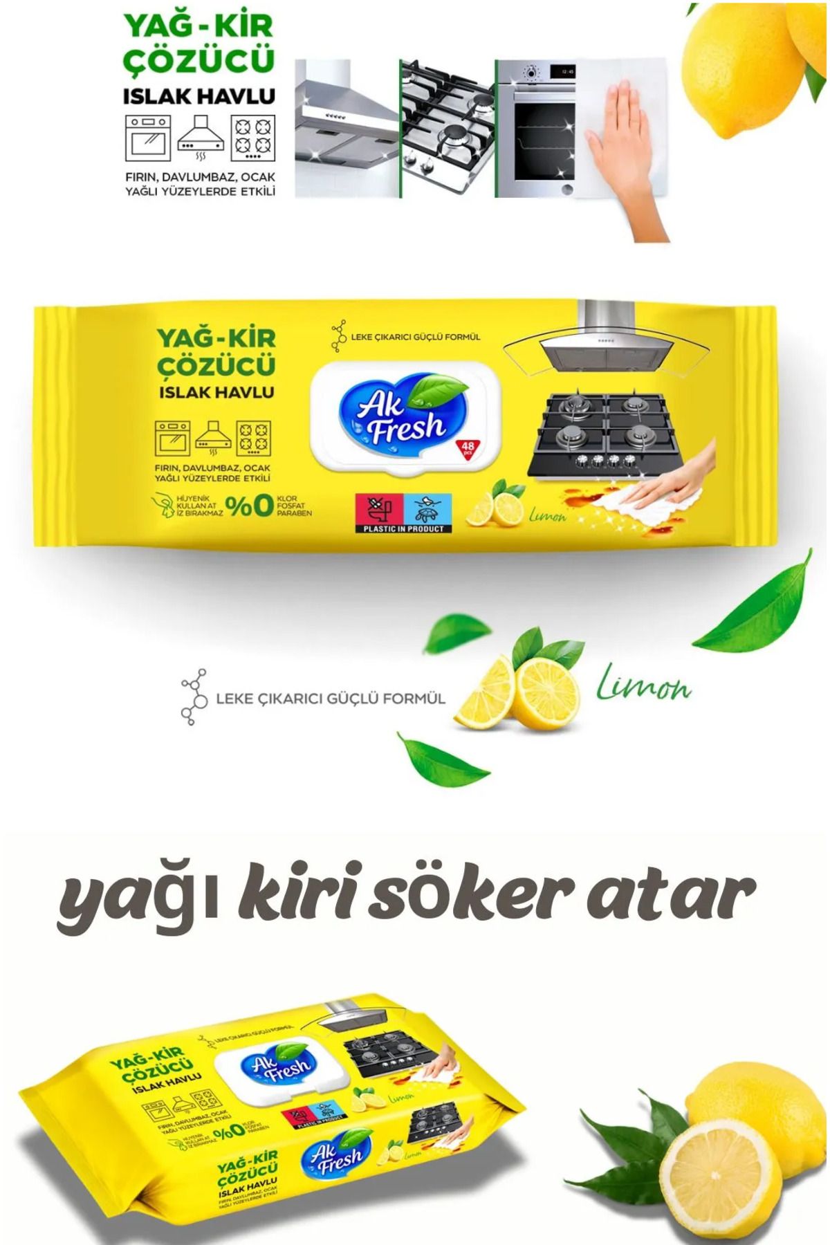 AZ AMBALAJ TEMİZLİK Ak Fresh Yağ Kir Çözücü Islak Havlu limonlu