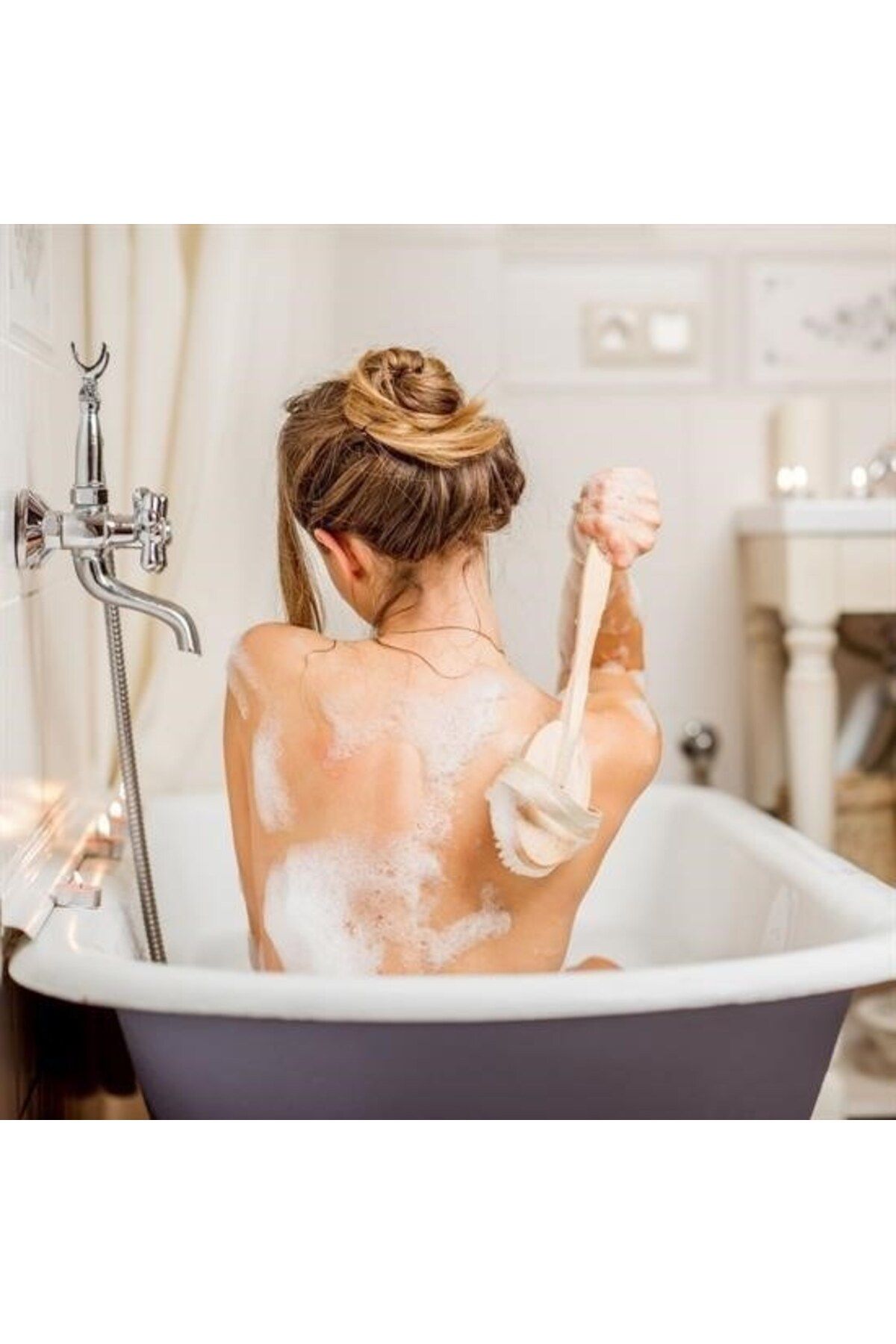 COLLECTİON Doğal At Kılı Duş Fırçası Lifi Selülit Karşıtı Sapı Çıkabilen Ahşap Banyo Fırçası