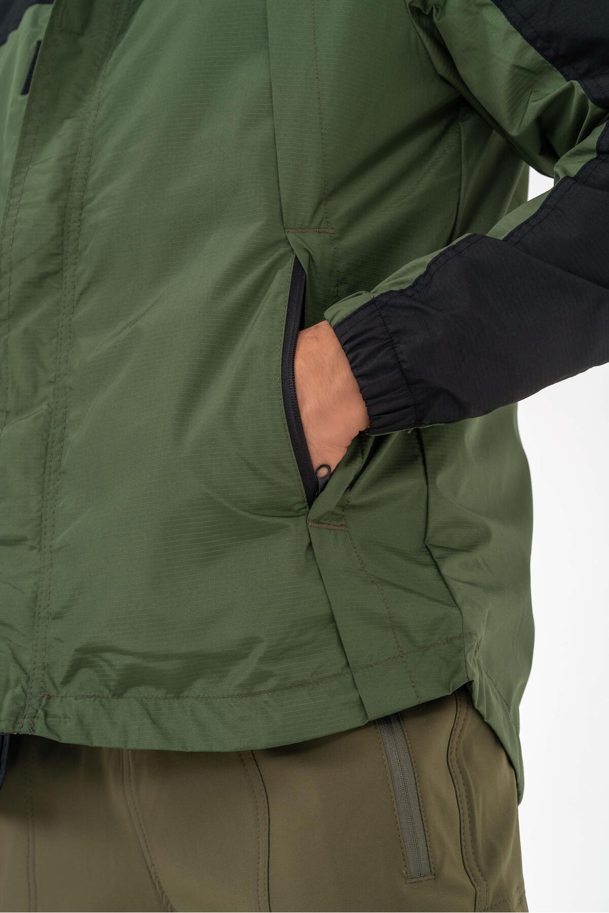 Outdoor Mevsimlik Su Geçirmez Yağmurluk Mont Kapüşonlu Rüzgârlık Mont - 606 — خاکی B-00239 — تصویر 6 از 6