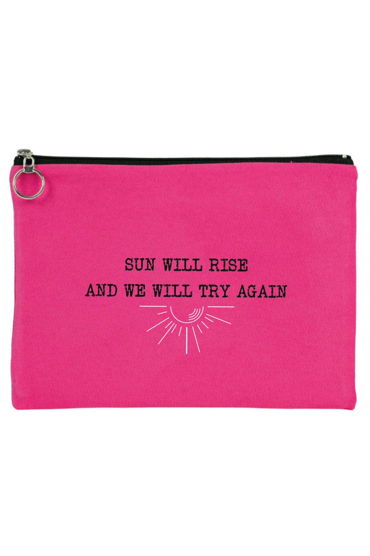 OFİSEHEDİYE WHITE QUOTES GABARDİN TABLET ÇANTASI - CLUTCH 21X30 CM ASTARLI SUN WILL RISE