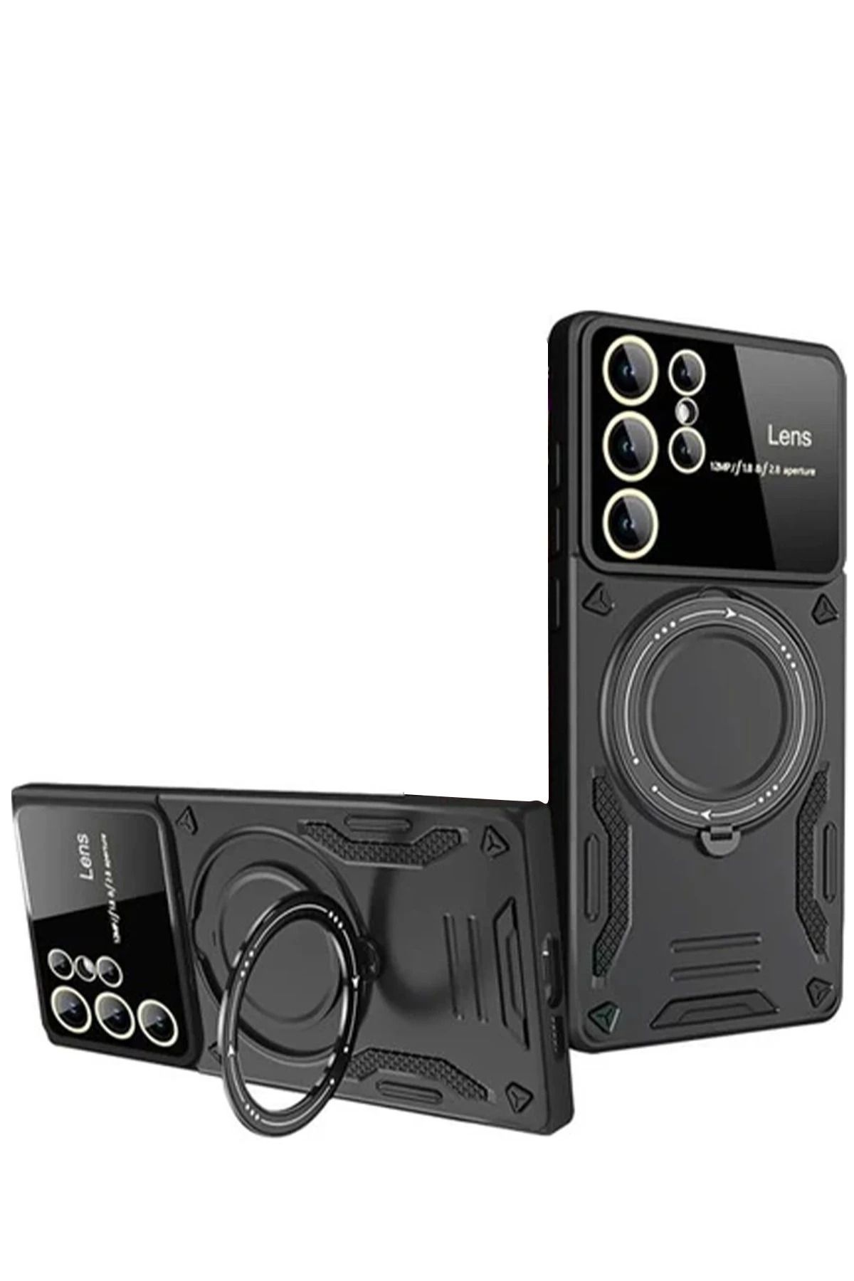 NewFace Samsung Galaxy S24 Ultra Kılıf Joy Lens Standlı Kapak - Siyah YNSMR