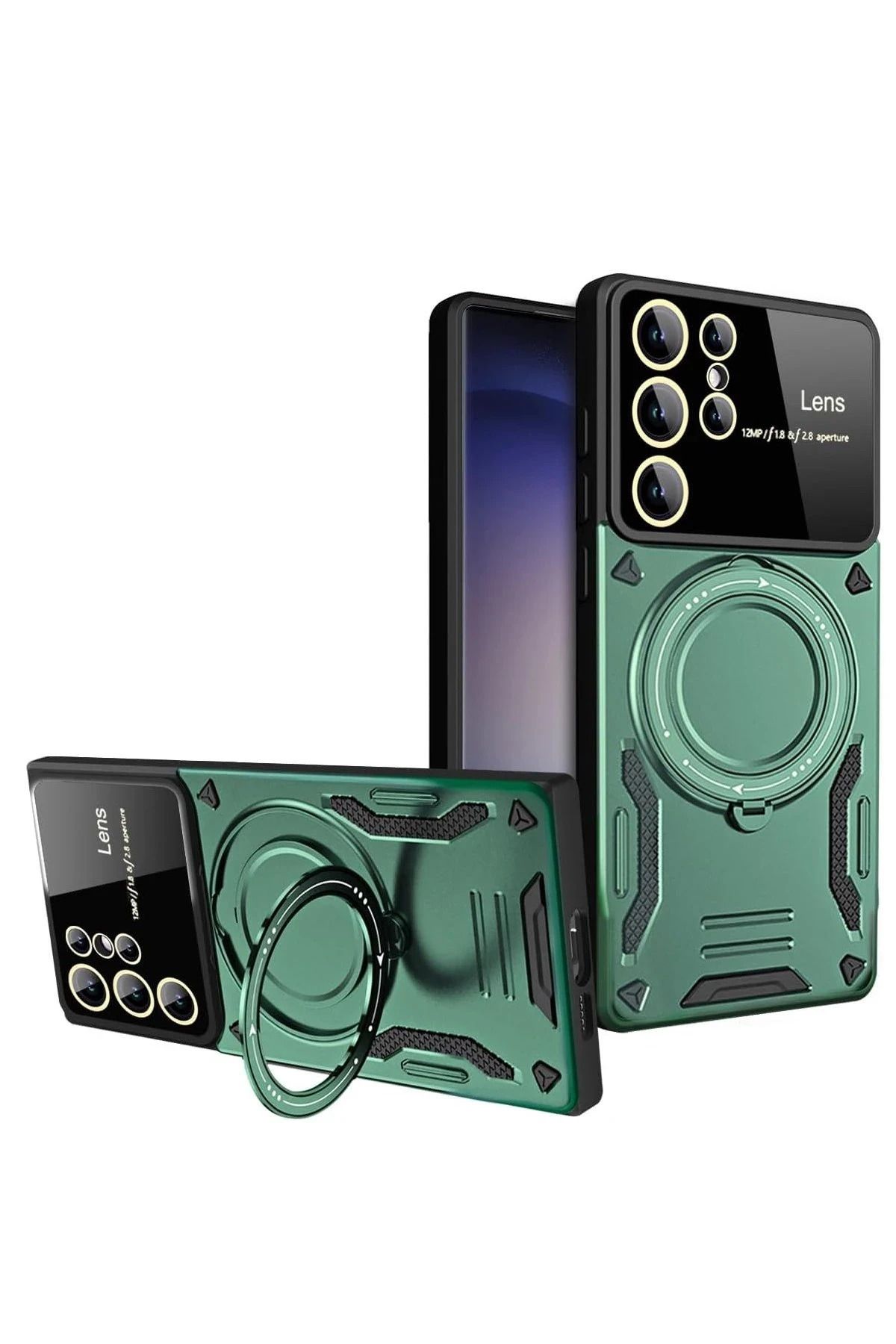 NewFace Samsung Galaxy S24 Ultra Kılıf Joy Lens Standlı Kapak - Koyu Yeşil INSLM