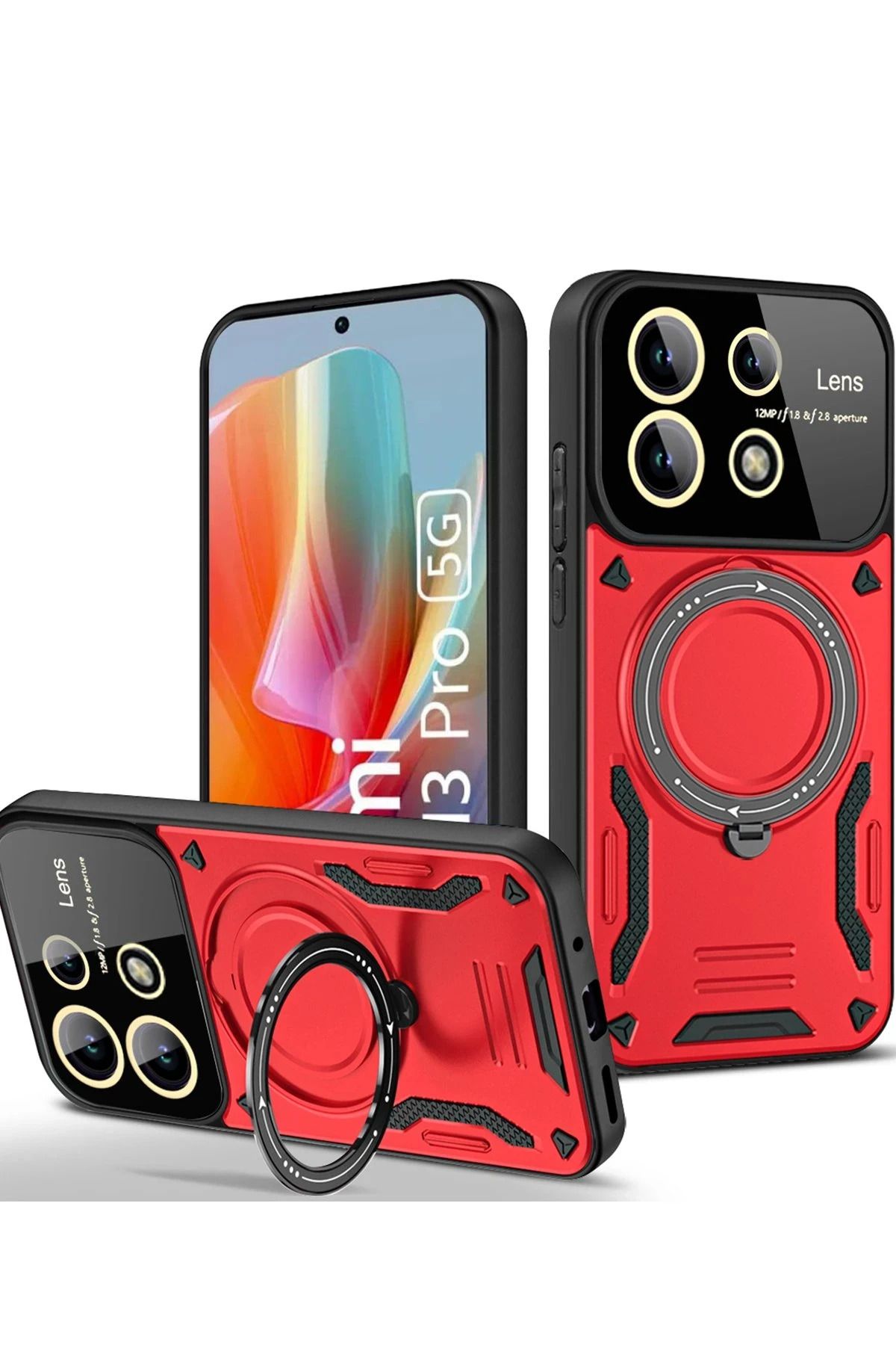NewFace Xiaomi Redmi Note 13 Pro 5G Kılıf Joy Lens Standlı Kapak - Kırmızı HNZRN