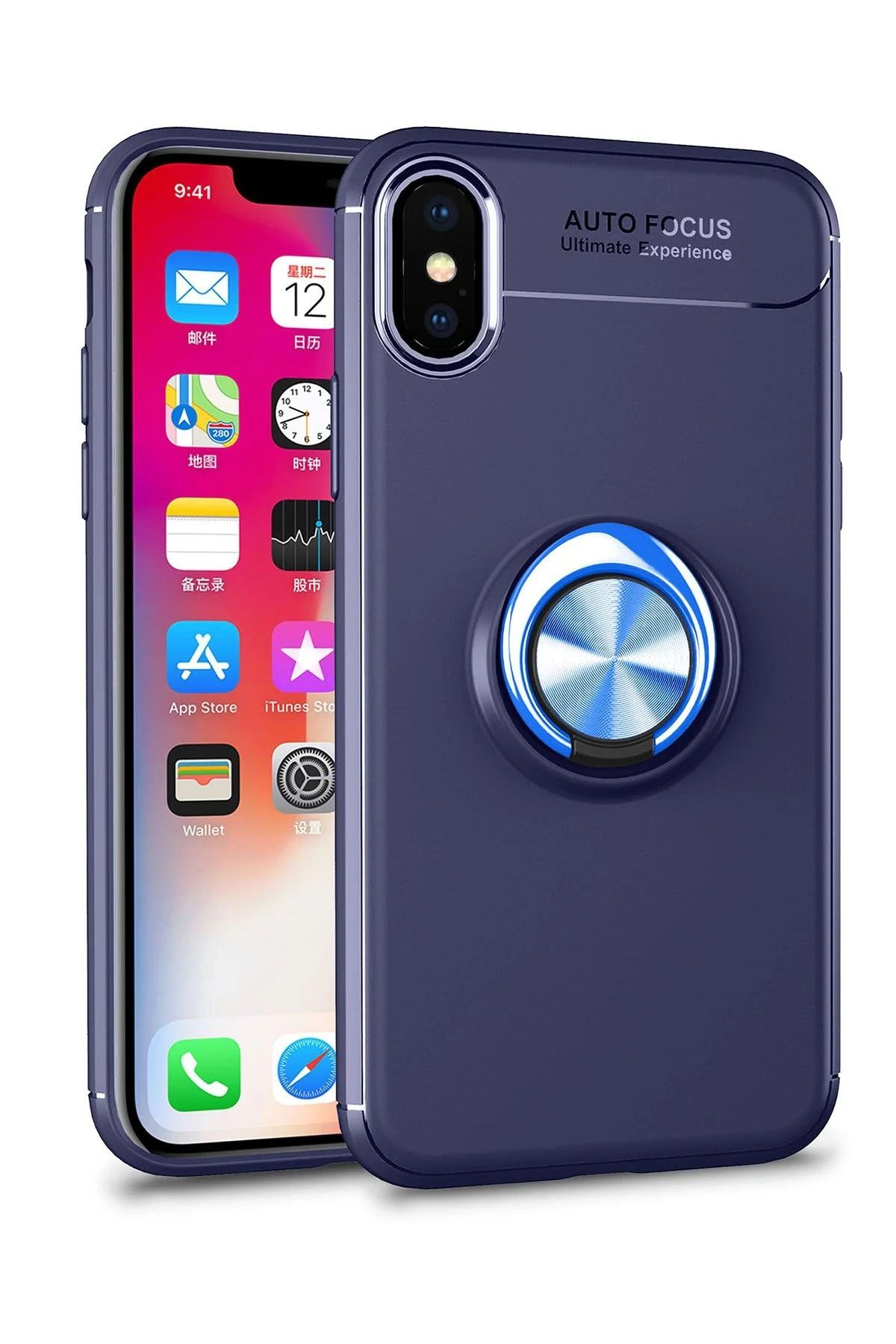 NewFace iPhone XS Max Kılıf Range Yüzüklü Silikon - Mavi HNZRN