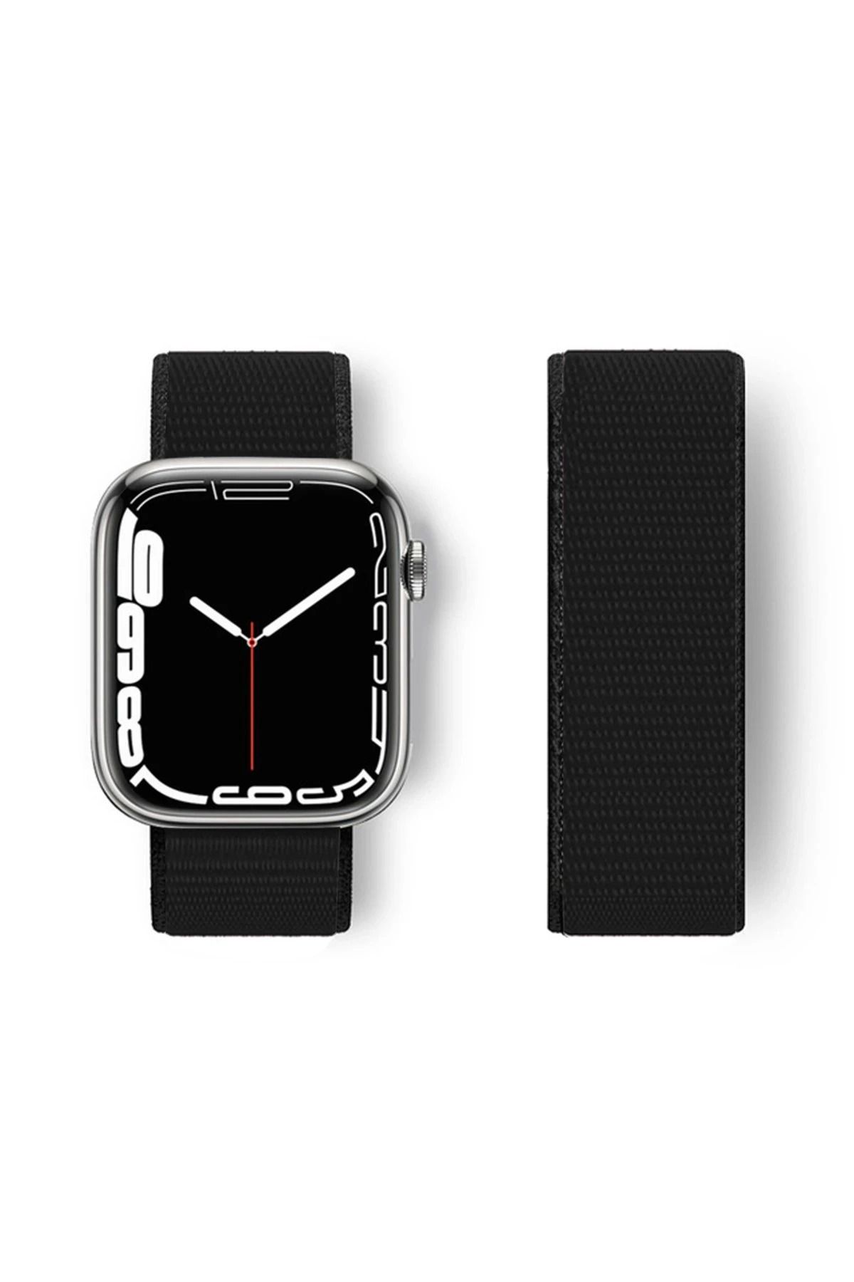 NewFace Apple Watch 38mm Hasırlı Cırtcırtlı Kordon - Siyah INSLM