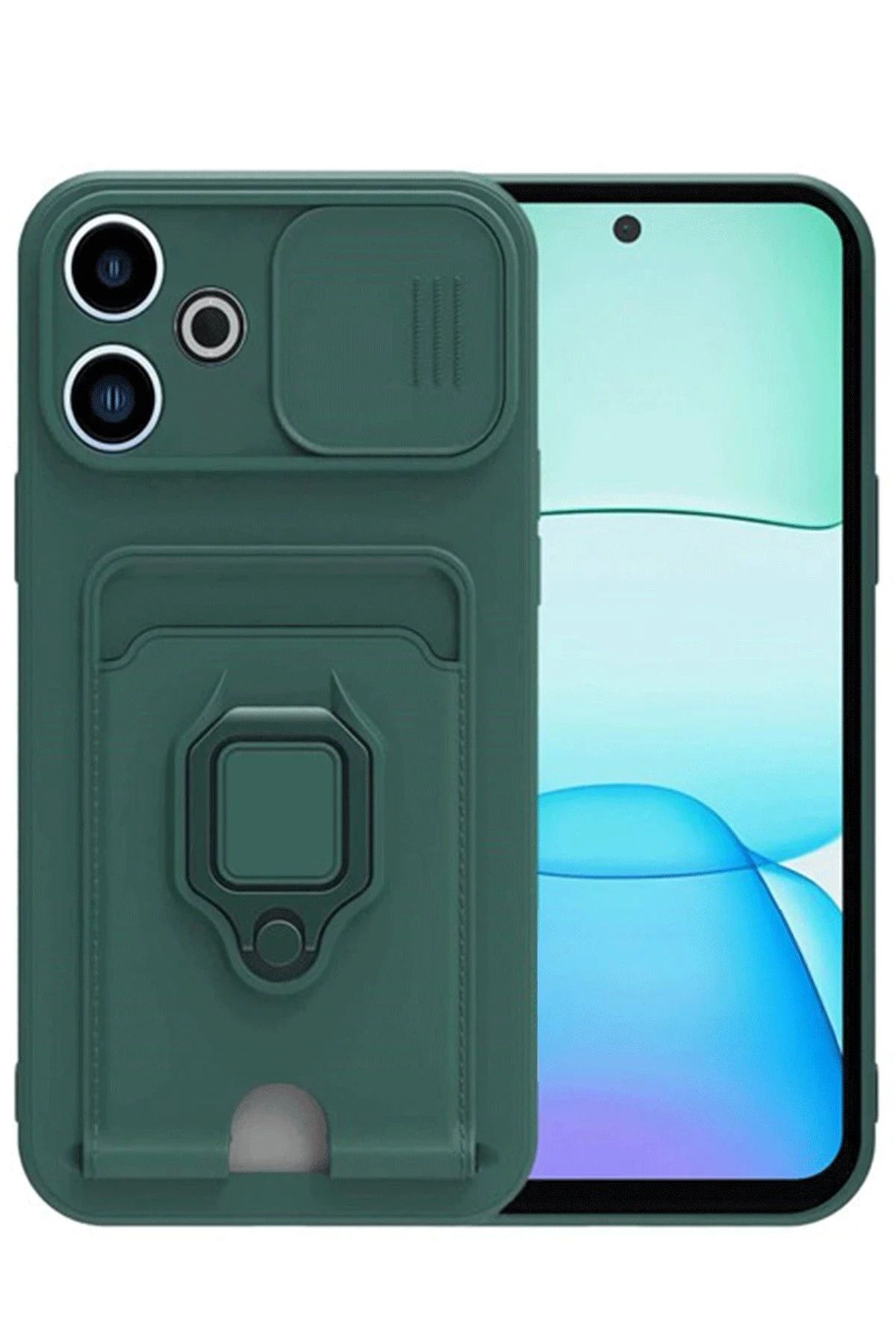 NewFace Xiaomi Redmi 13 4G Kılıf Zuma Kartvizitli Yüzüklü Silikon - Yeşil FERRG