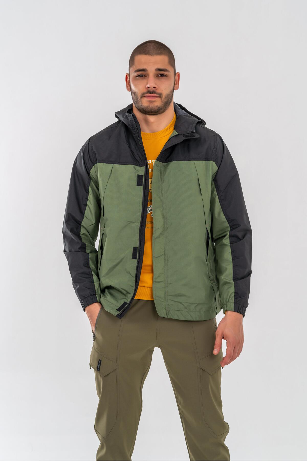 Outdoor Mevsimlik Su Geçirmez Yağmurluk Mont Kapüşonlu Rüzgârlık Mont - 606 — خاکی B-00239 — تصویر 3 از 6