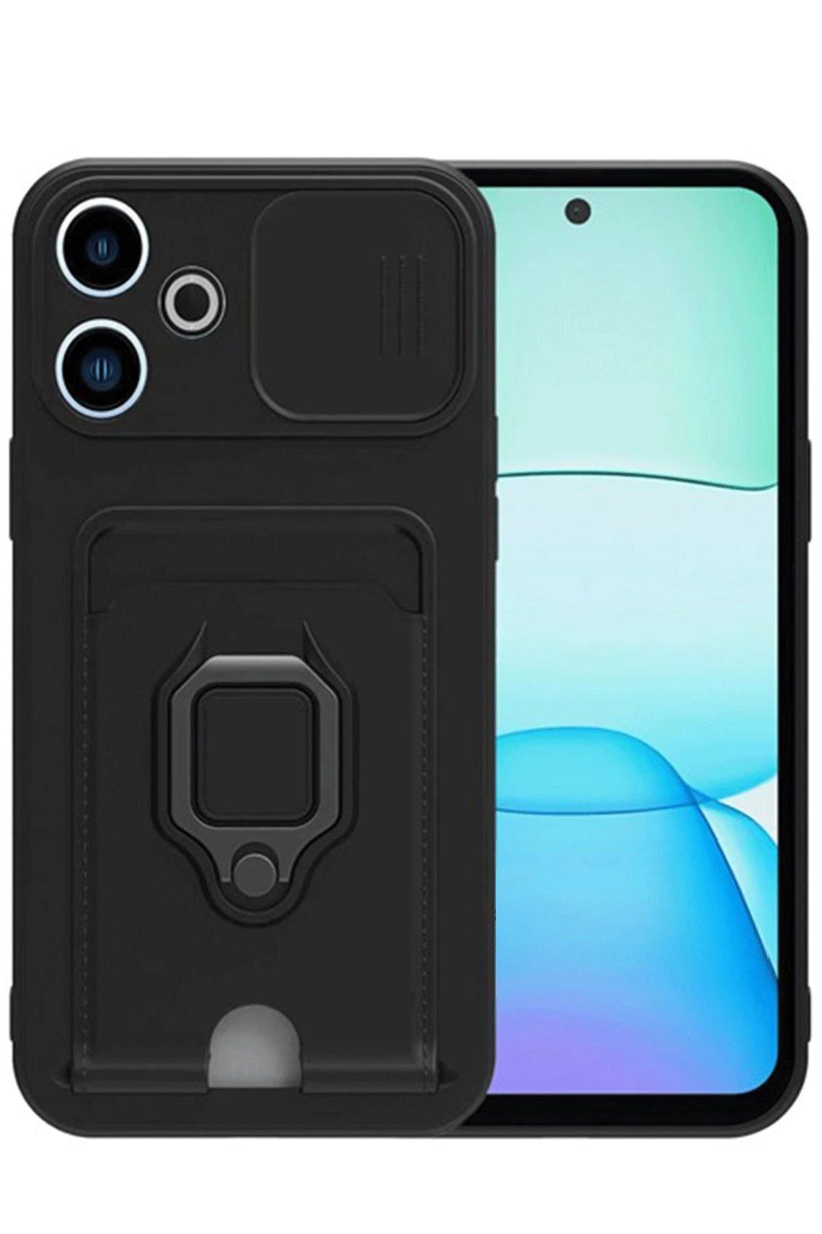 NewFace Xiaomi Redmi 13 4G Kılıf Zuma Kartvizitli Yüzüklü Silikon - Siyah FERRG