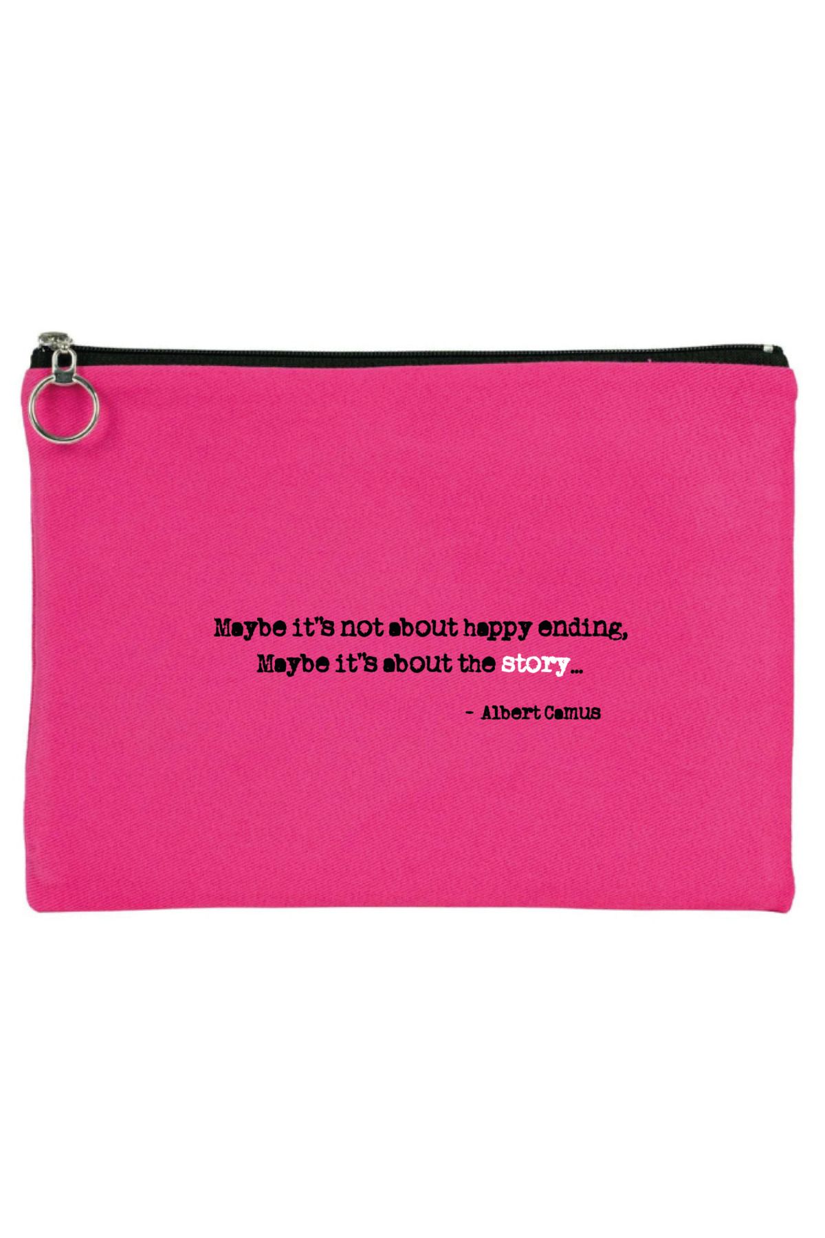 OFİSEHEDİYE KOPYA - WHITE QUOTES GABARDİN TABLET ÇANTASI - CLUTCH 21X30 CM ASTARLI ABOUT THE STORY