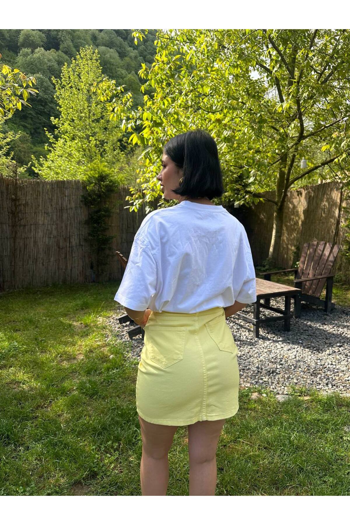 MY LİKA  SARI PETE YIKAMALI MİMİ DENİM ETEK - Görsel 4