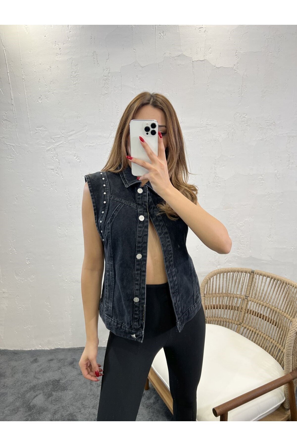 modaserdem-Women's Denim Vest-Black 4