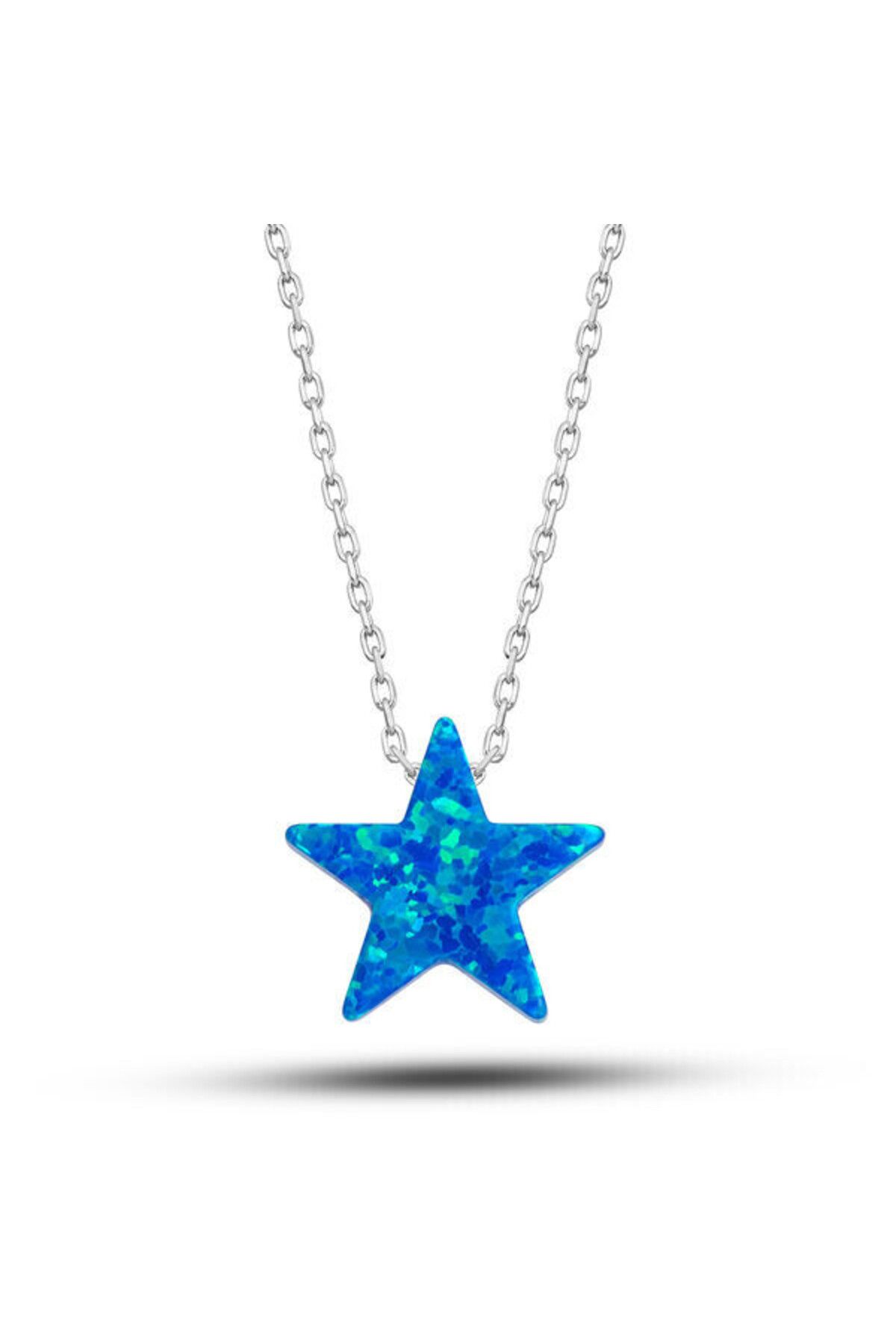 shop Opal Mavi Taşlı 925 Ayar Gümüş Kolye