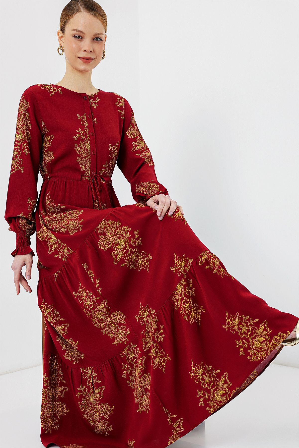 Bigdart-2145 فستان حجاب منقوش - أحمر 1