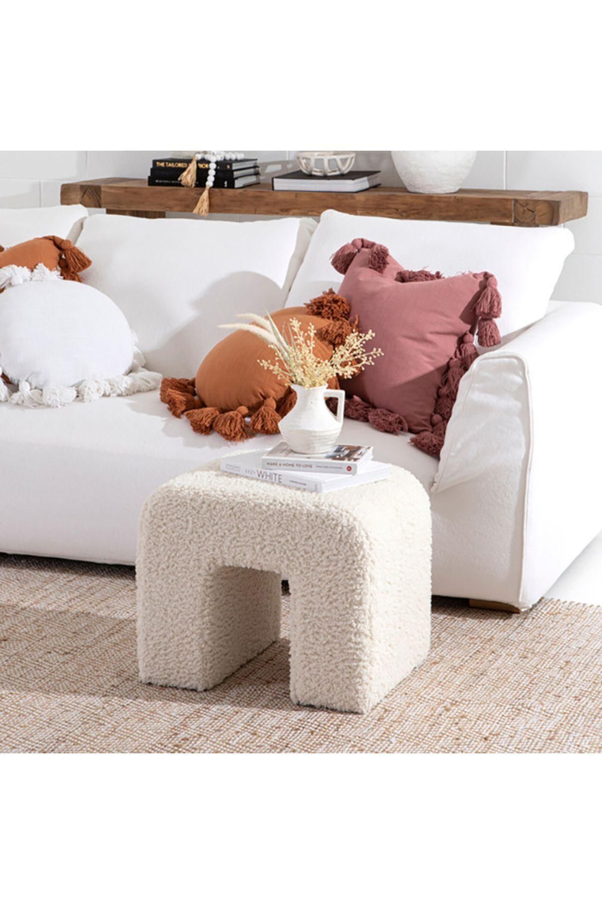 woodaria Folk U Puf/bench Peluş Kumaş 40*45 Cm / Yükseklik 46 Cm