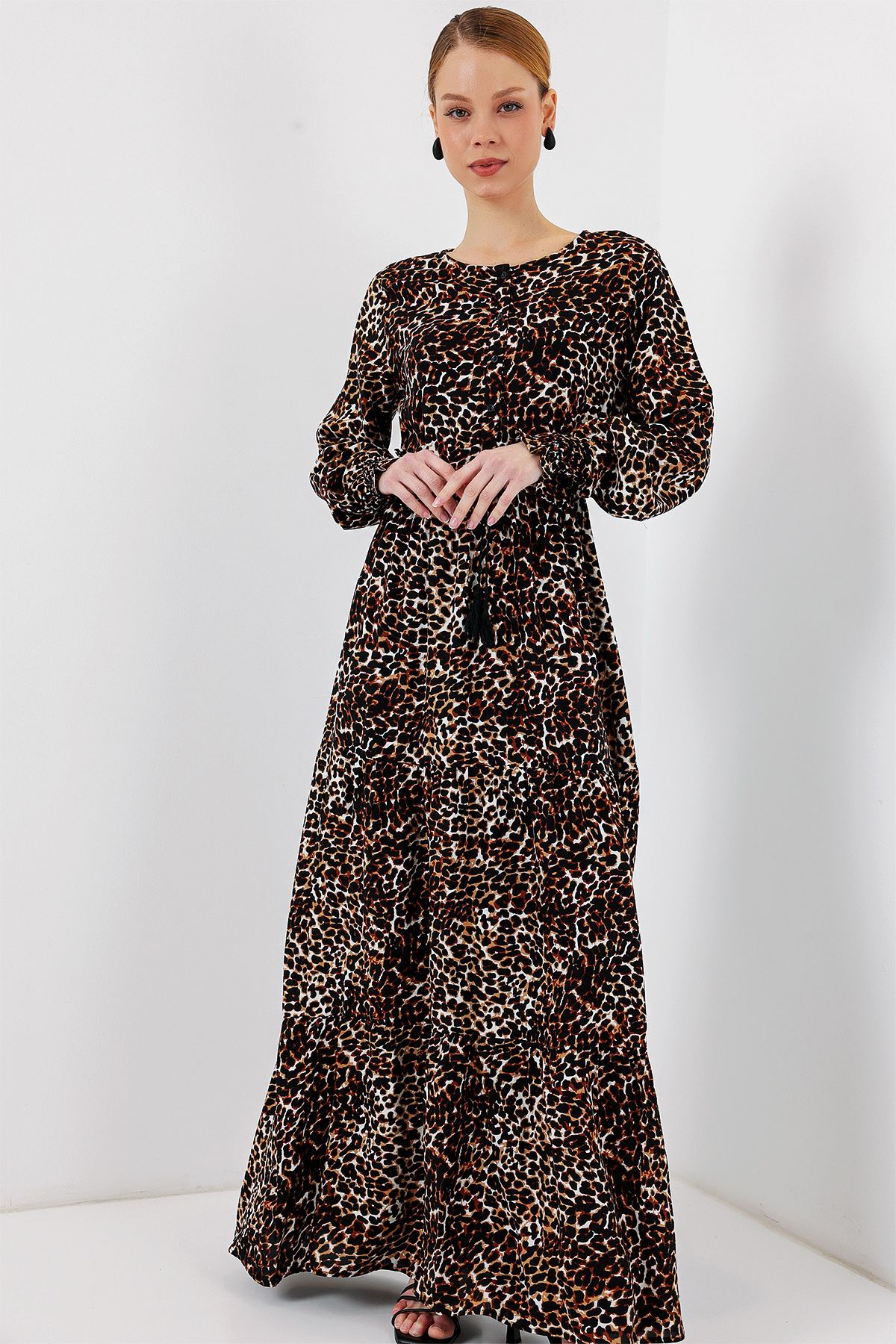 Bigdart-2145 Φόρεμα Hijab με σχέδια - C. Brown 3