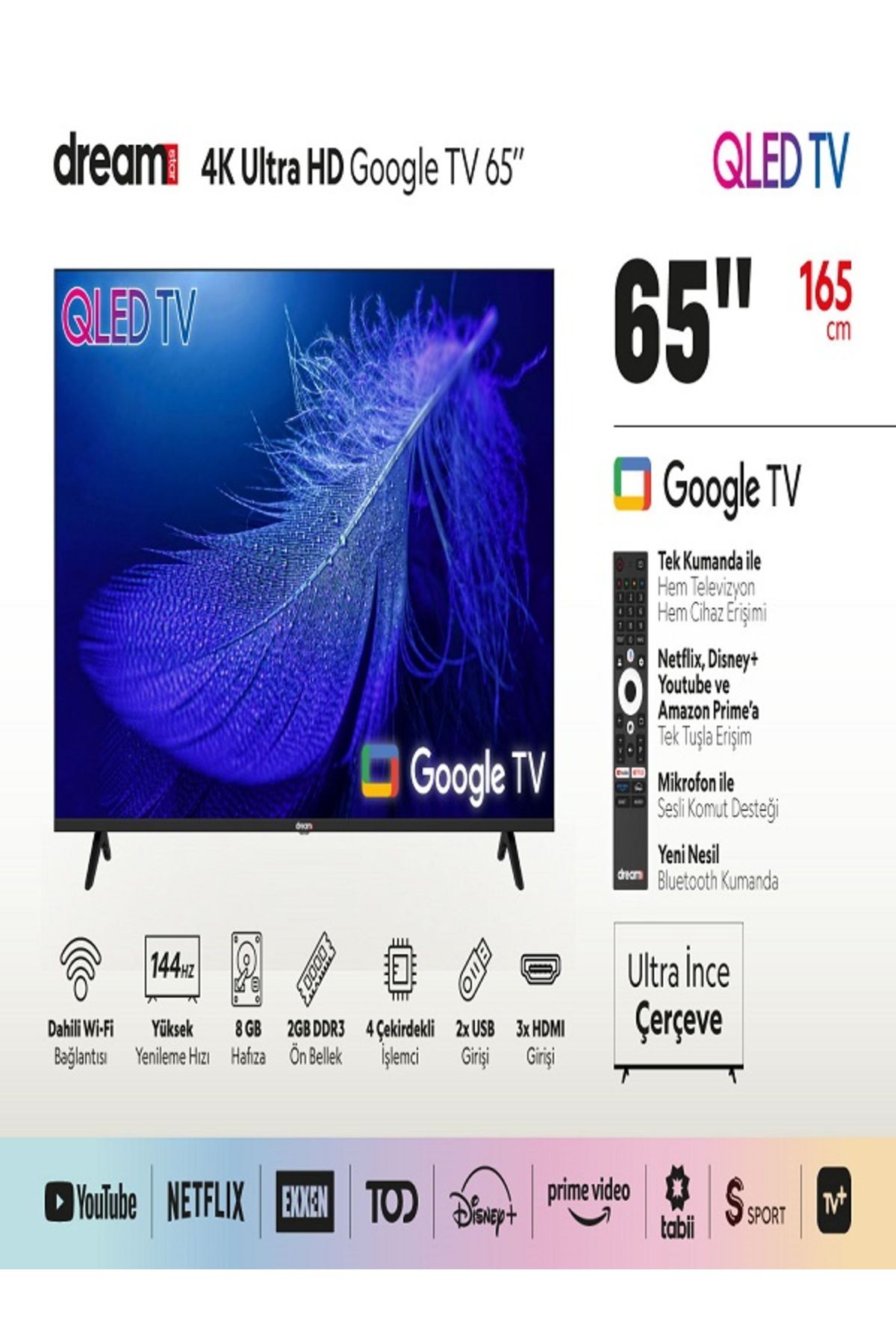 Dreamstar 65'' 165CM 4K ULTRA HD SMART GOOGLE TV UYDULU LED TV