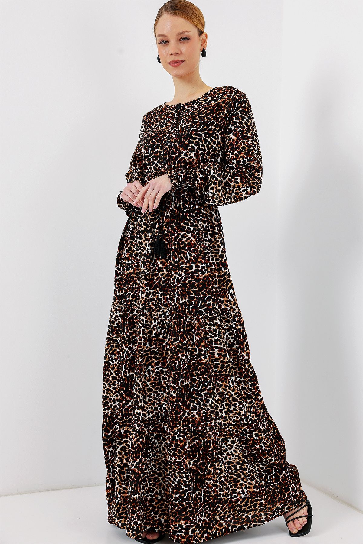 Bigdart-2145 Φόρεμα Hijab με σχέδια - C. Brown 2