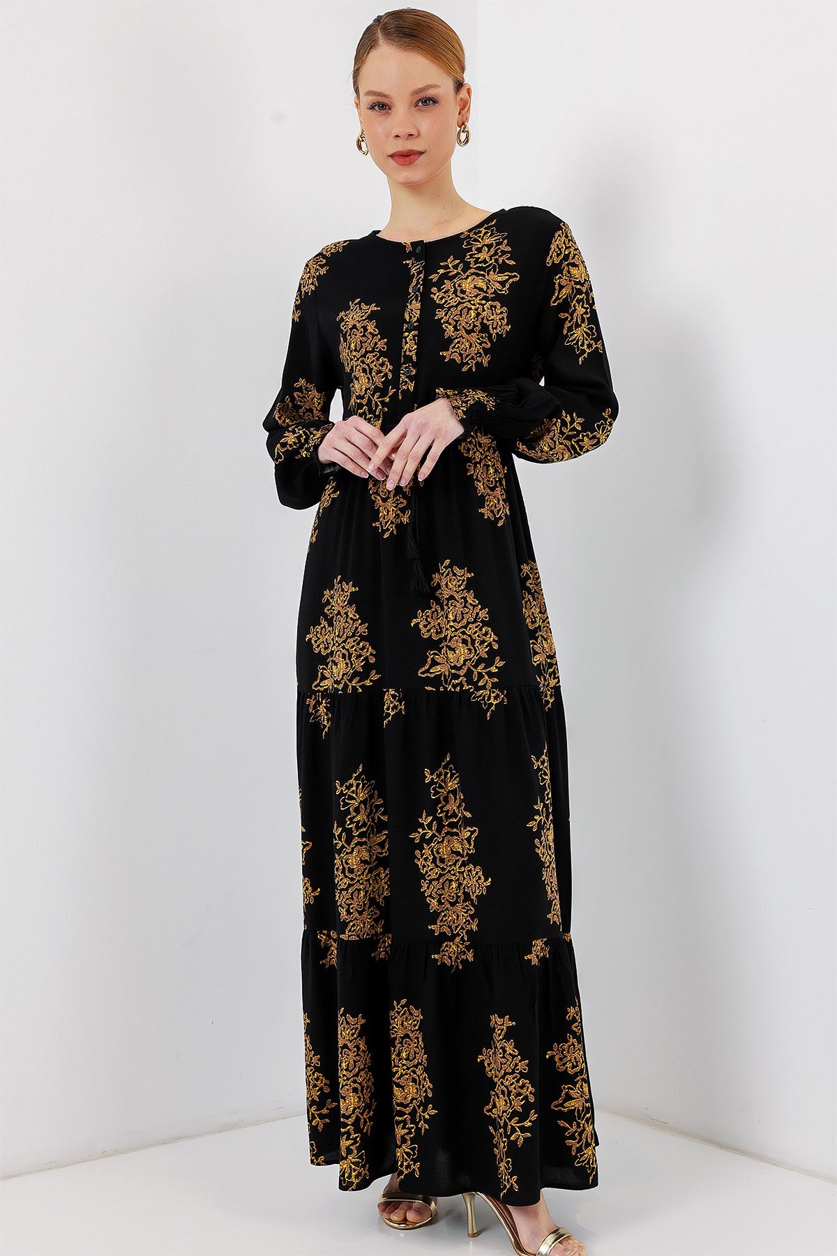 Bigdart-2145 فستان حجاب منقوش - C.أسود 2