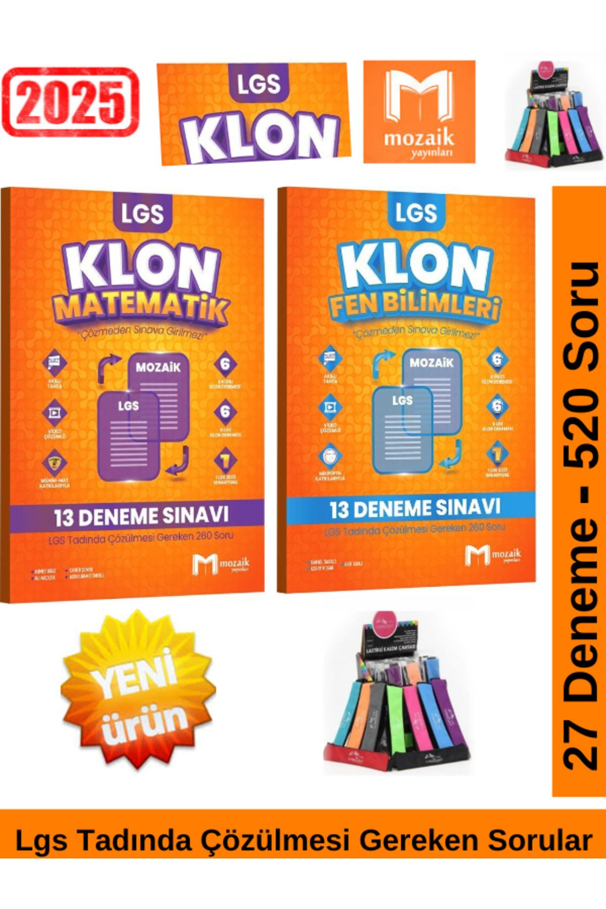Marsis Yayınları Mozaik 8.Sınıf Klon Lgs Hazılık Matemetik-Fen 27 Deneme 520 Soru Deneme Seti+Kalemlik