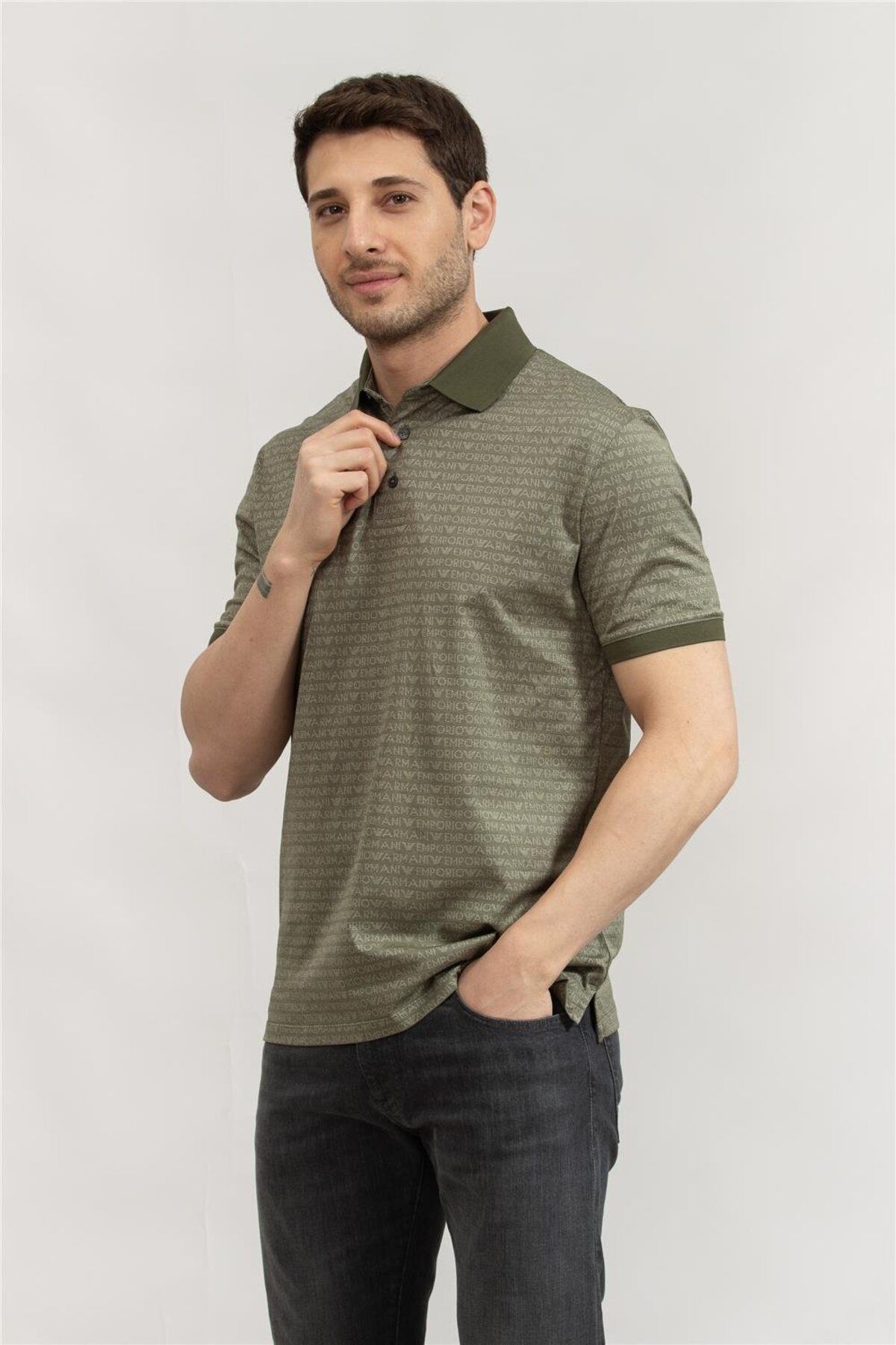 تی شرت یقه پولو سبز مردانه ژاكارد 100 ٪ دکمه پنبه چوگان یاكا یكا Emporio Armani