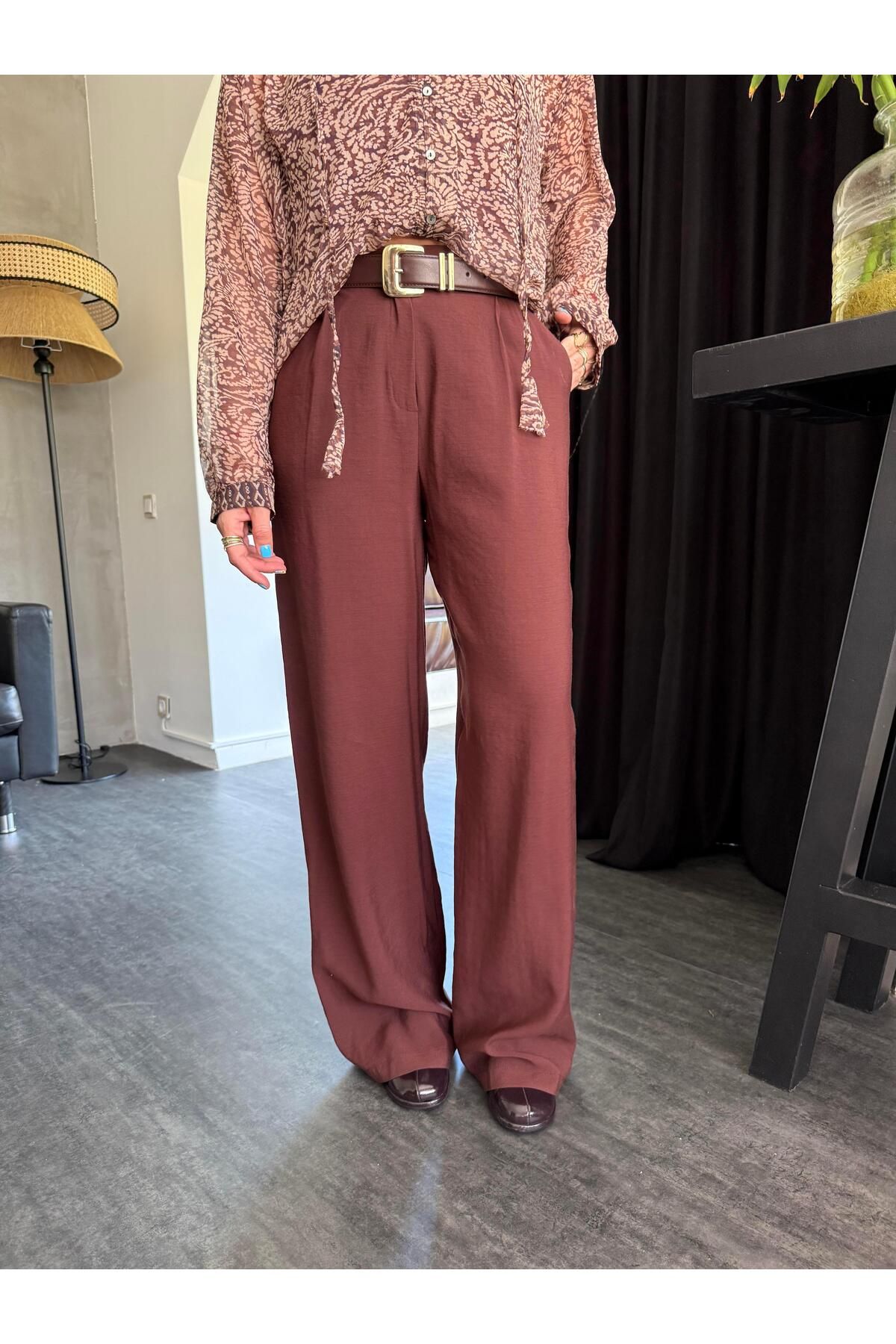 begum mayda Premium , Acı Kahve , Lyocell , Palazzo Pantolon