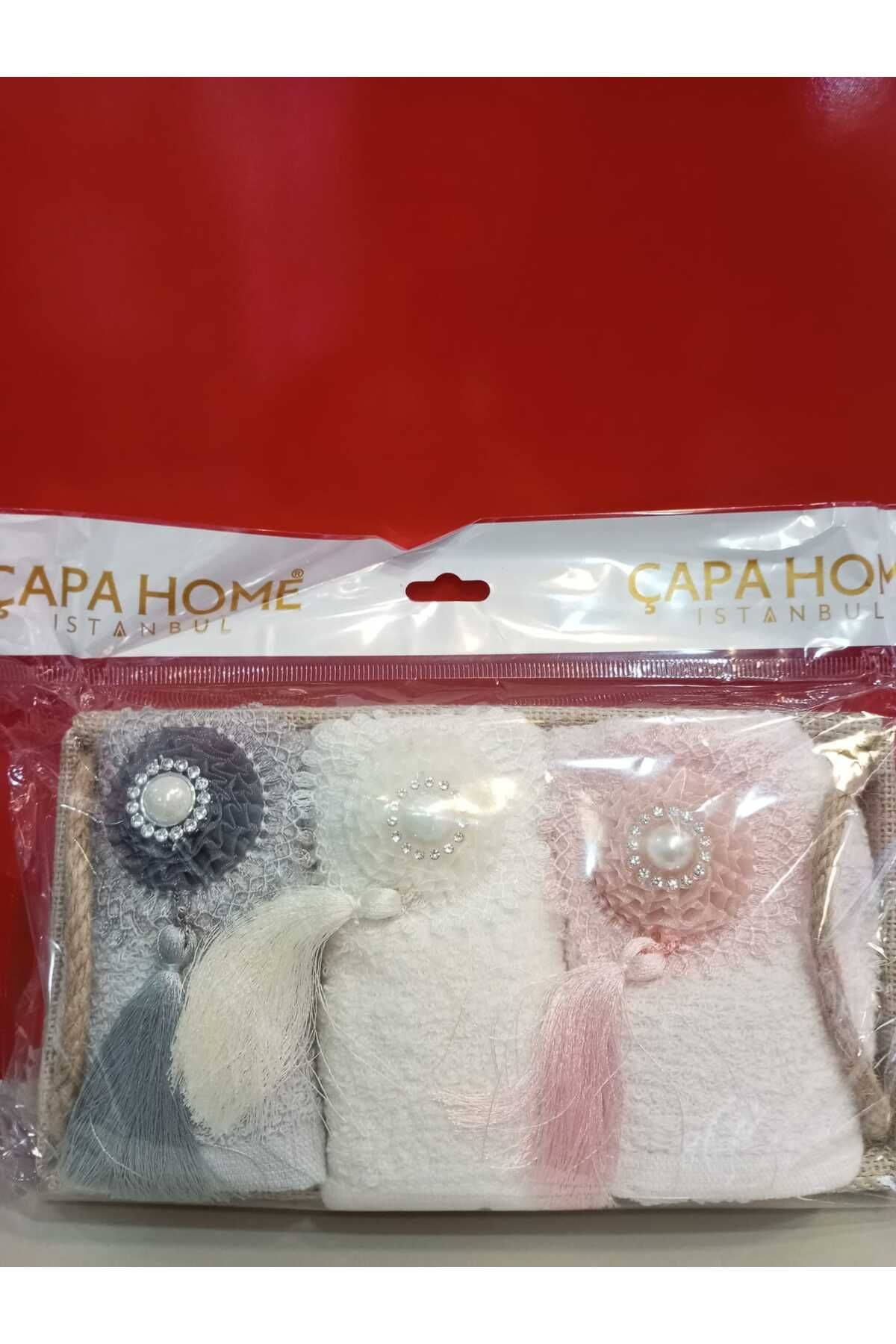 Çapa Home HEDİYELİK GÜNLÜK ÇEYİZLİK KULLANIM HASIR SEPET DETAYLI 3 LÜ PAMUKLU PREMİUM KALİTE HAVLU 30 X 50