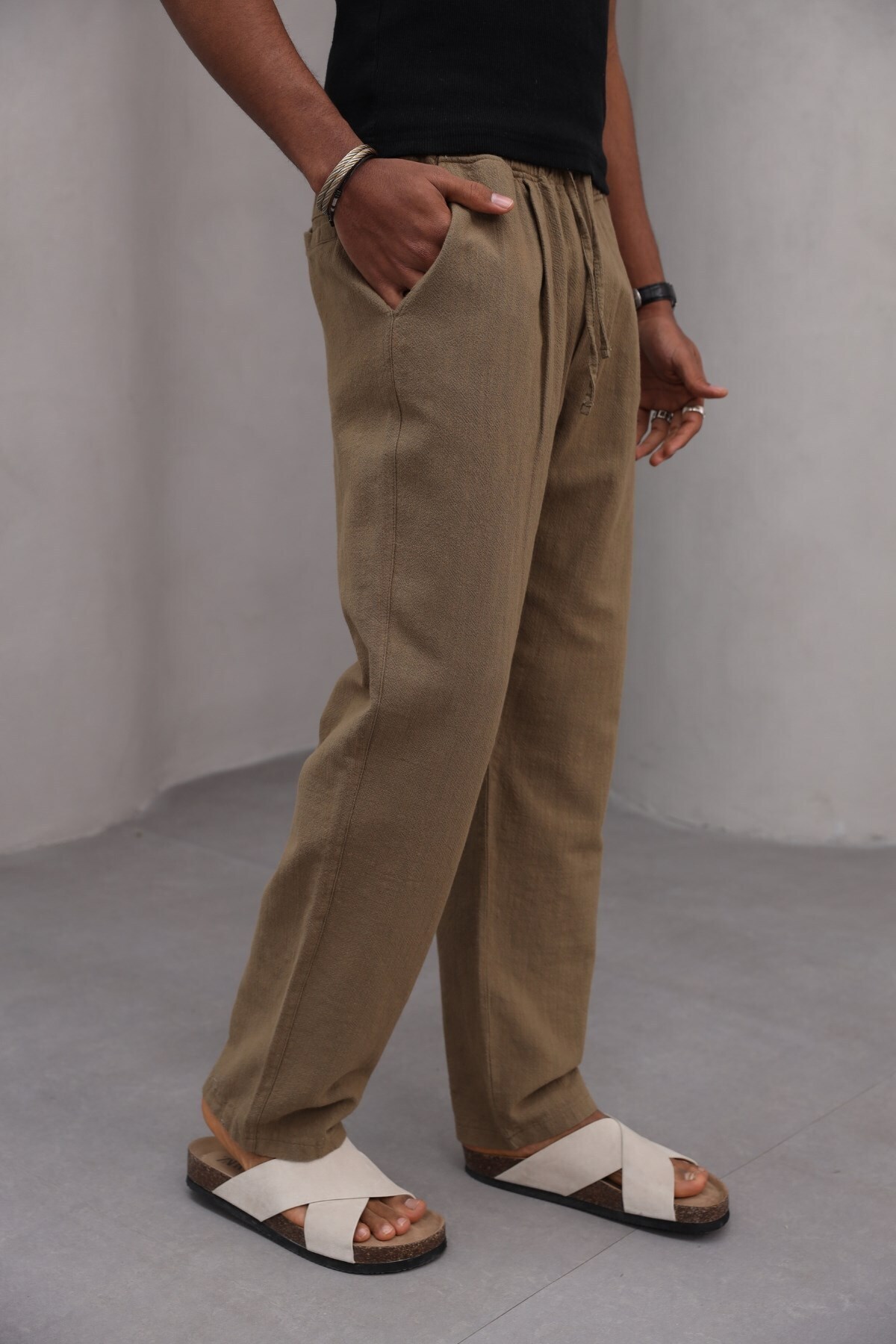 The Champ Clothing-Relaxed Cut Straight Leg 100% Cotton Lace-Up Men's Trousers 5