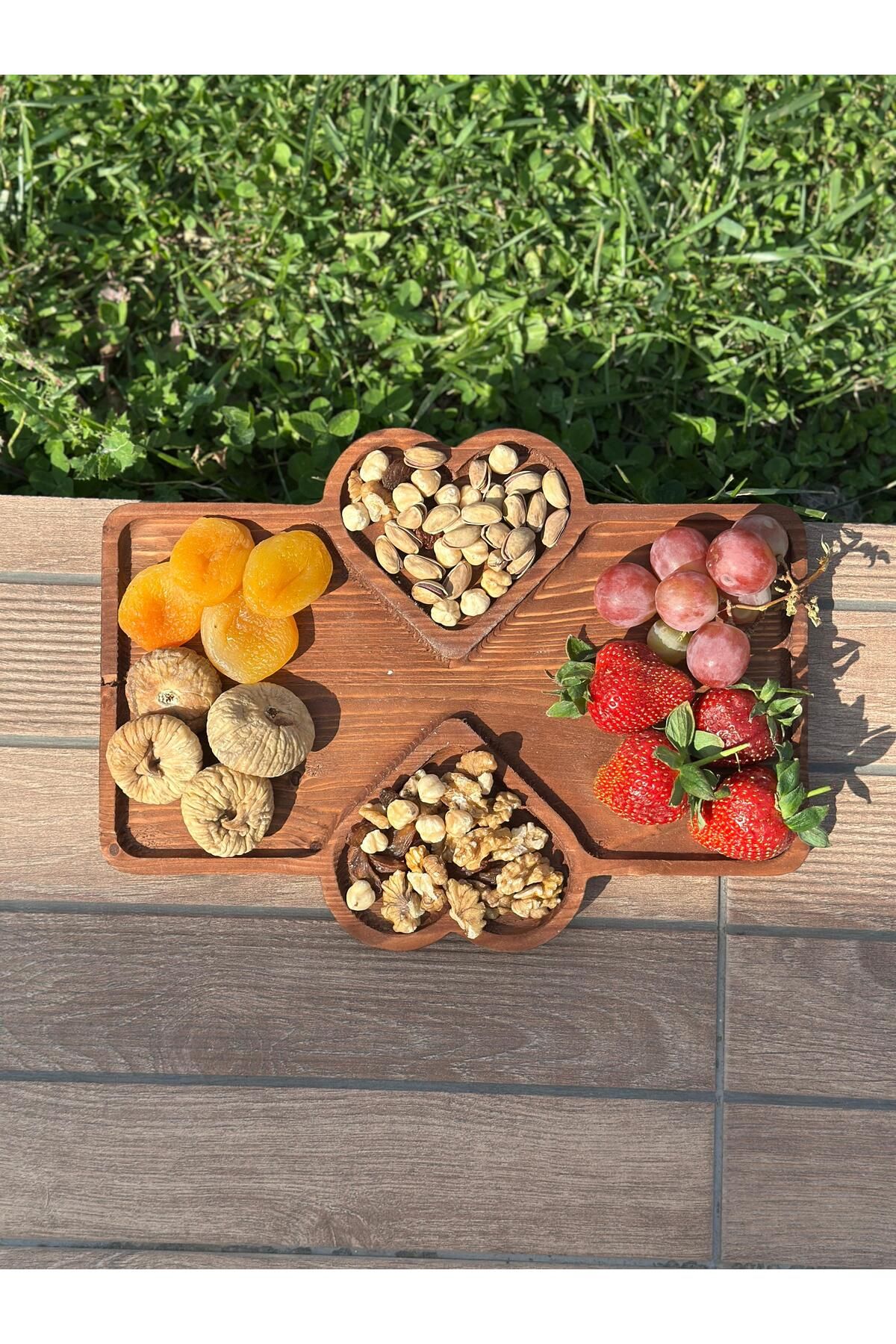 SOPARWOOD Ahşap Kalpli Sunumluk Kahverengi Büyük