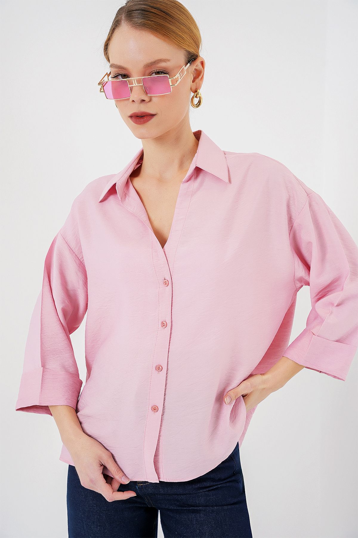 Bigdart-Women's Oversize Short Sleeve Shirt 20315 - Pink 4