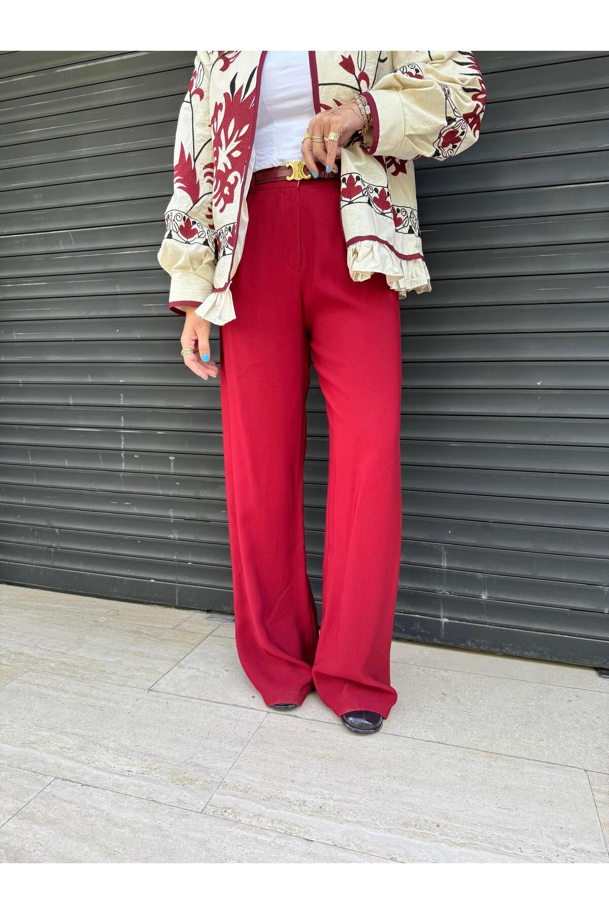 begum mayda Premium , Bordo , Lyocell , Palazzo Pantolon