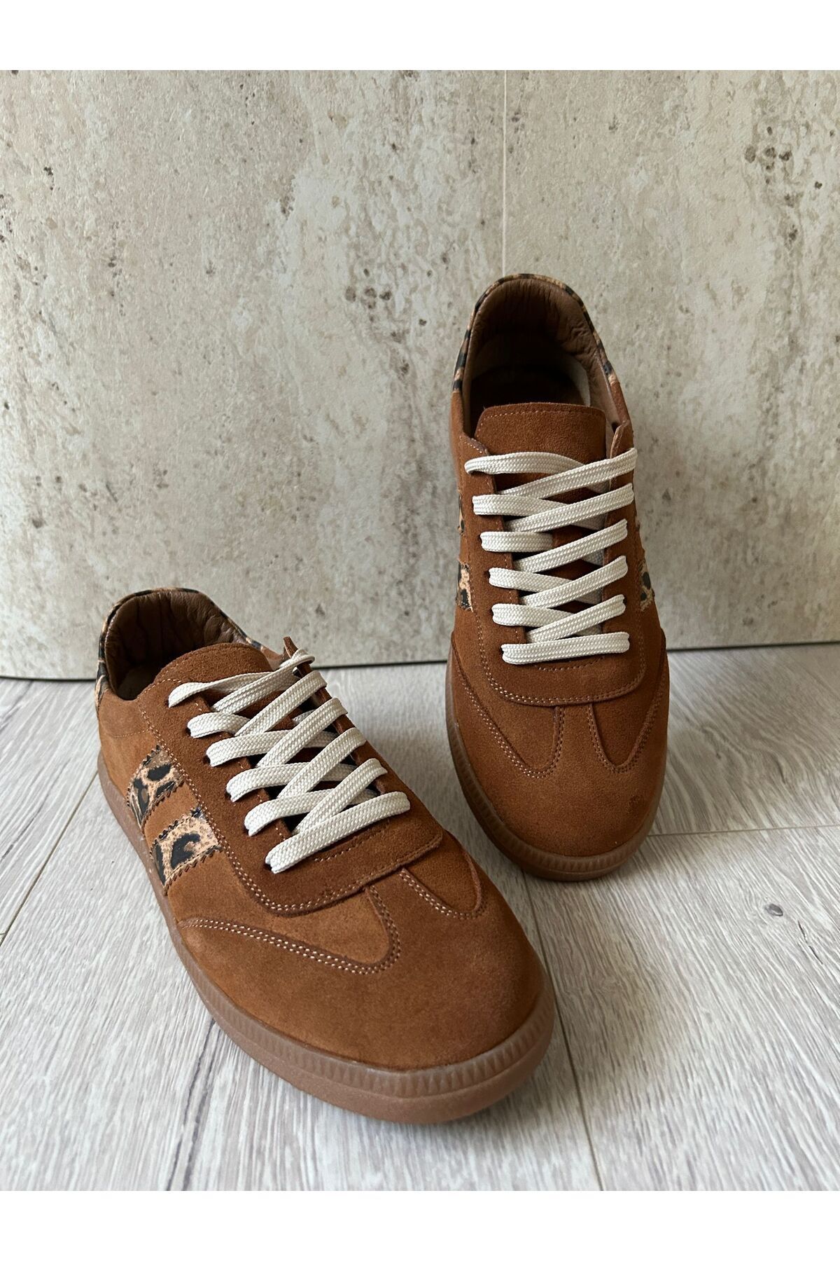 POTEEN-Ptc Mierra Genuine Leather Suede Sneaker Sports Shoes-Tan Leopard Detail 6